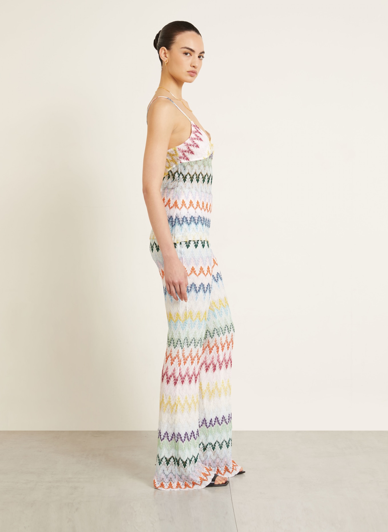 MISSONI Strickhose mit Glitzergarn: HELLBLAU / ORANGE / HELLGRÜN