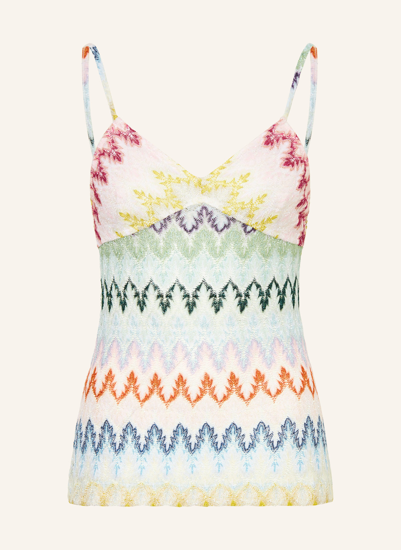 MISSONI Stricktop mit Glitzergarn: WEISS / HELLROSA / HELLGRÜN