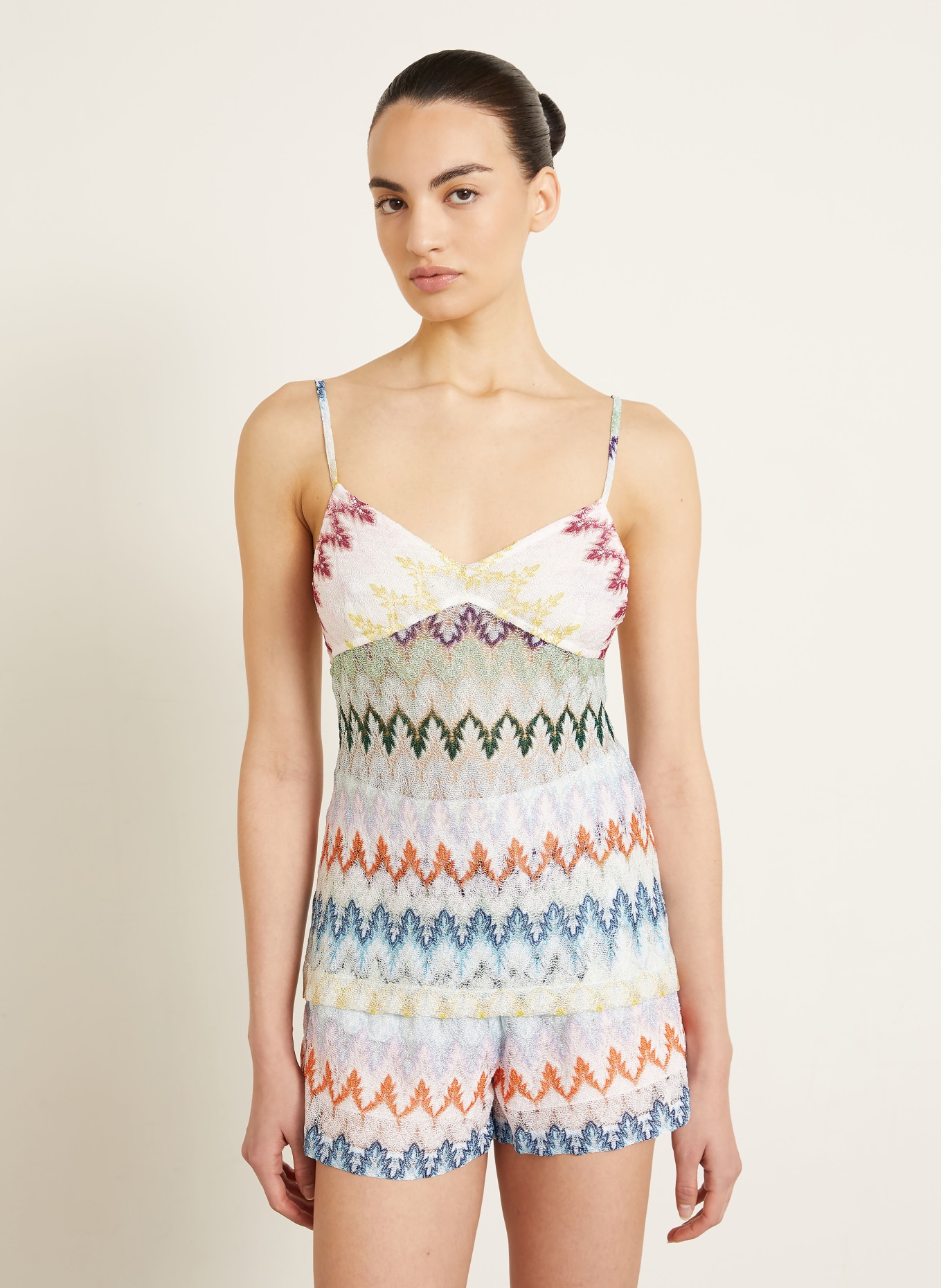 MISSONI Stricktop mit Glitzergarn: WEISS / HELLROSA / HELLGRÜN