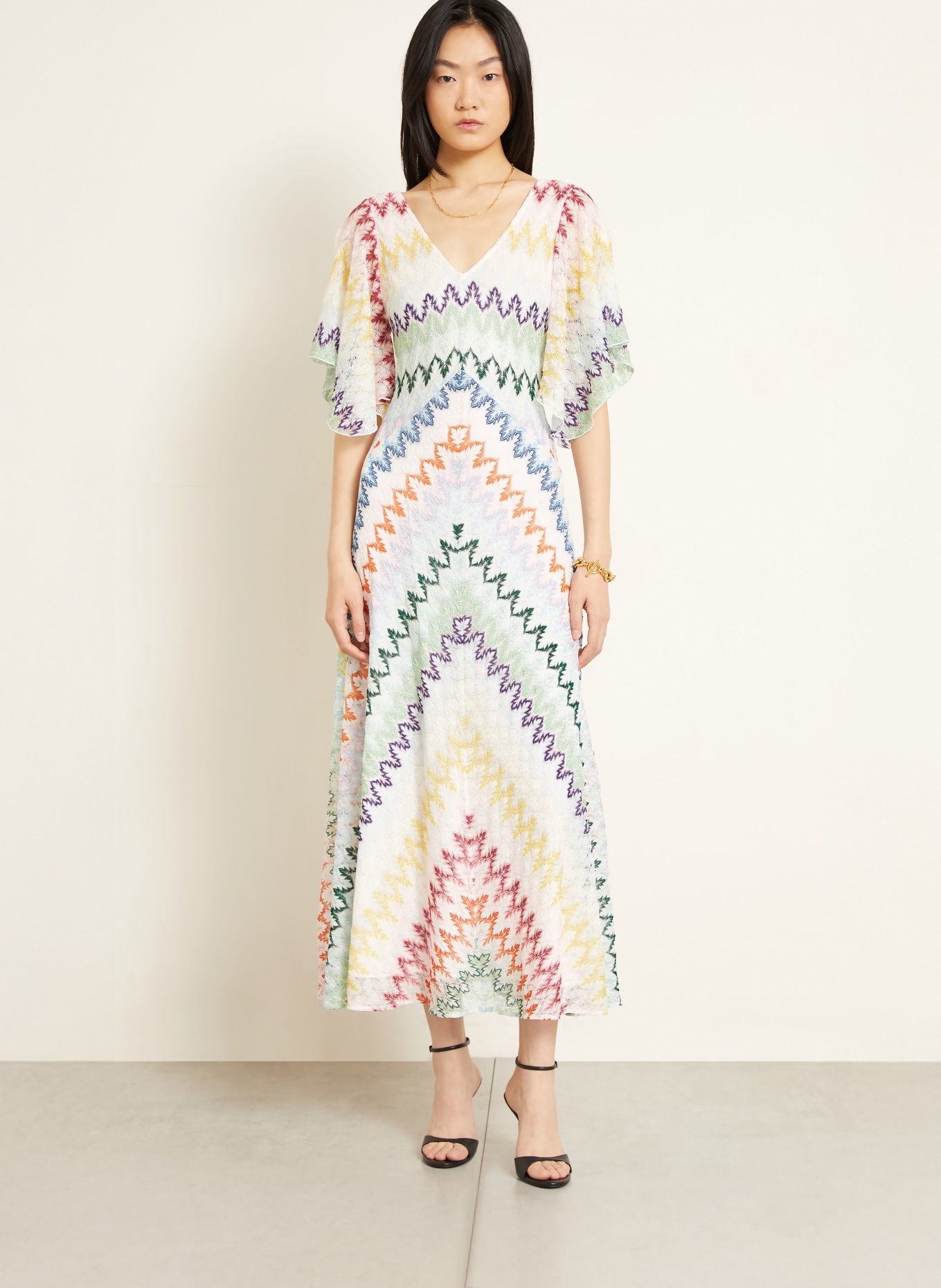 MISSONI Strickkleid mit Glitzergarn: GRÜN / PINK / BLAU