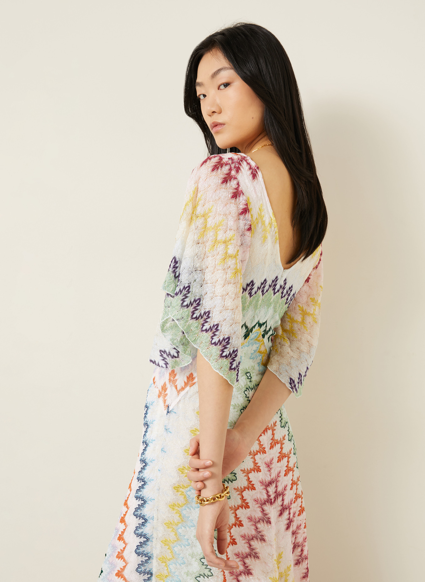 MISSONI Strickkleid mit Glitzergarn: GRÜN / PINK / BLAU