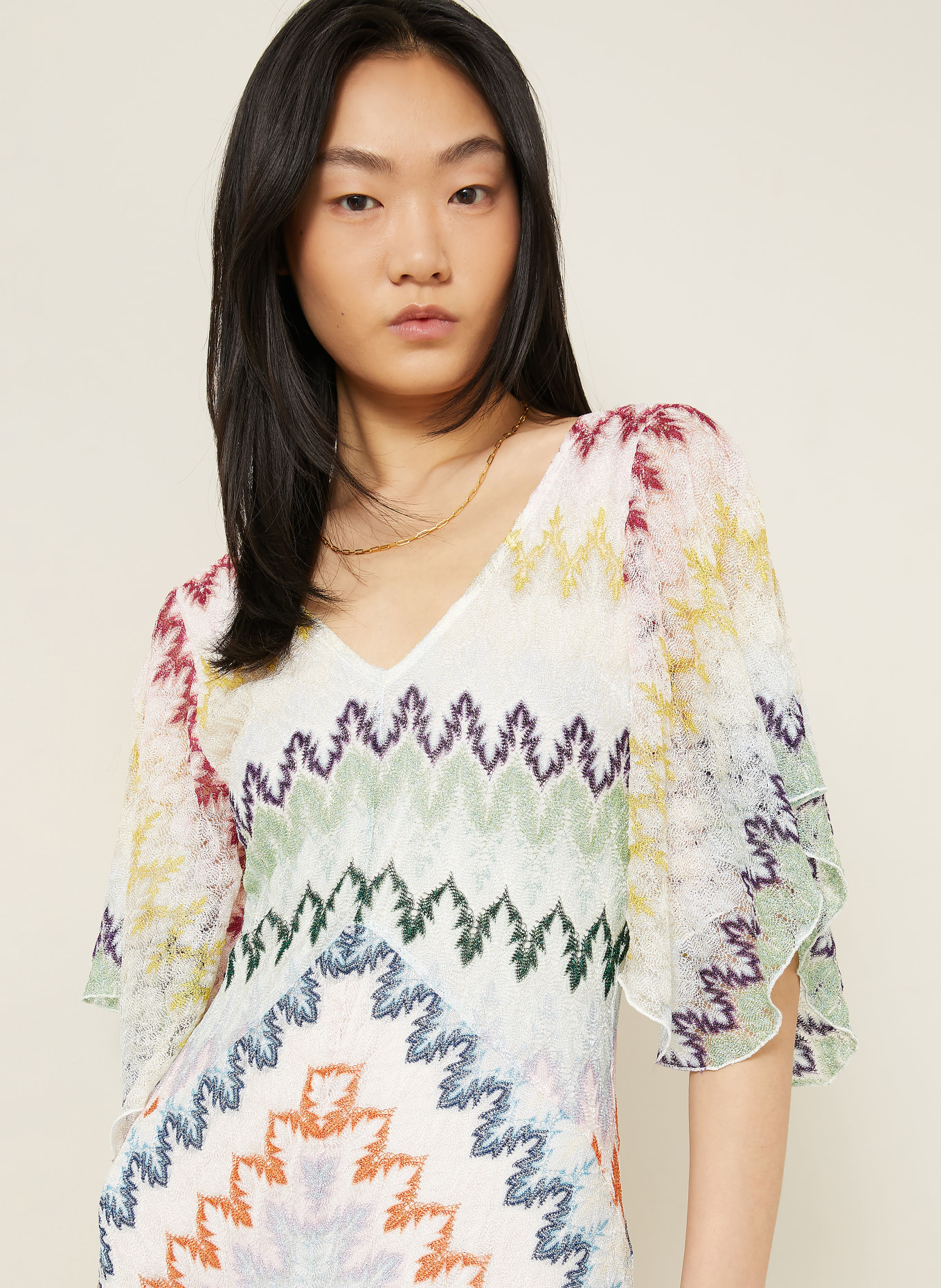 MISSONI Strickkleid mit Glitzergarn: GRÜN / PINK / BLAU