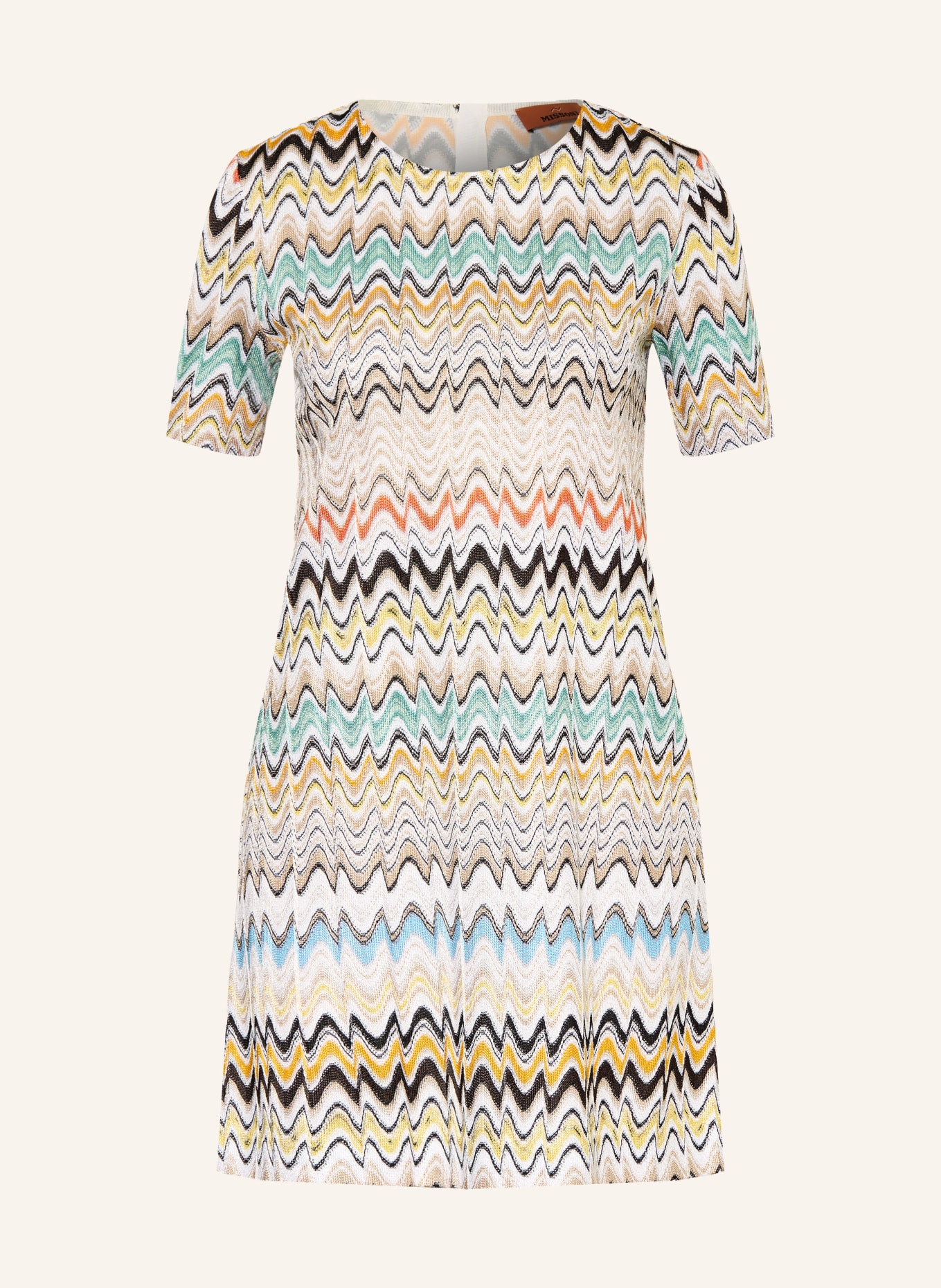 MISSONI Strickkleid: BEIGE / PETROL / SCHWARZ