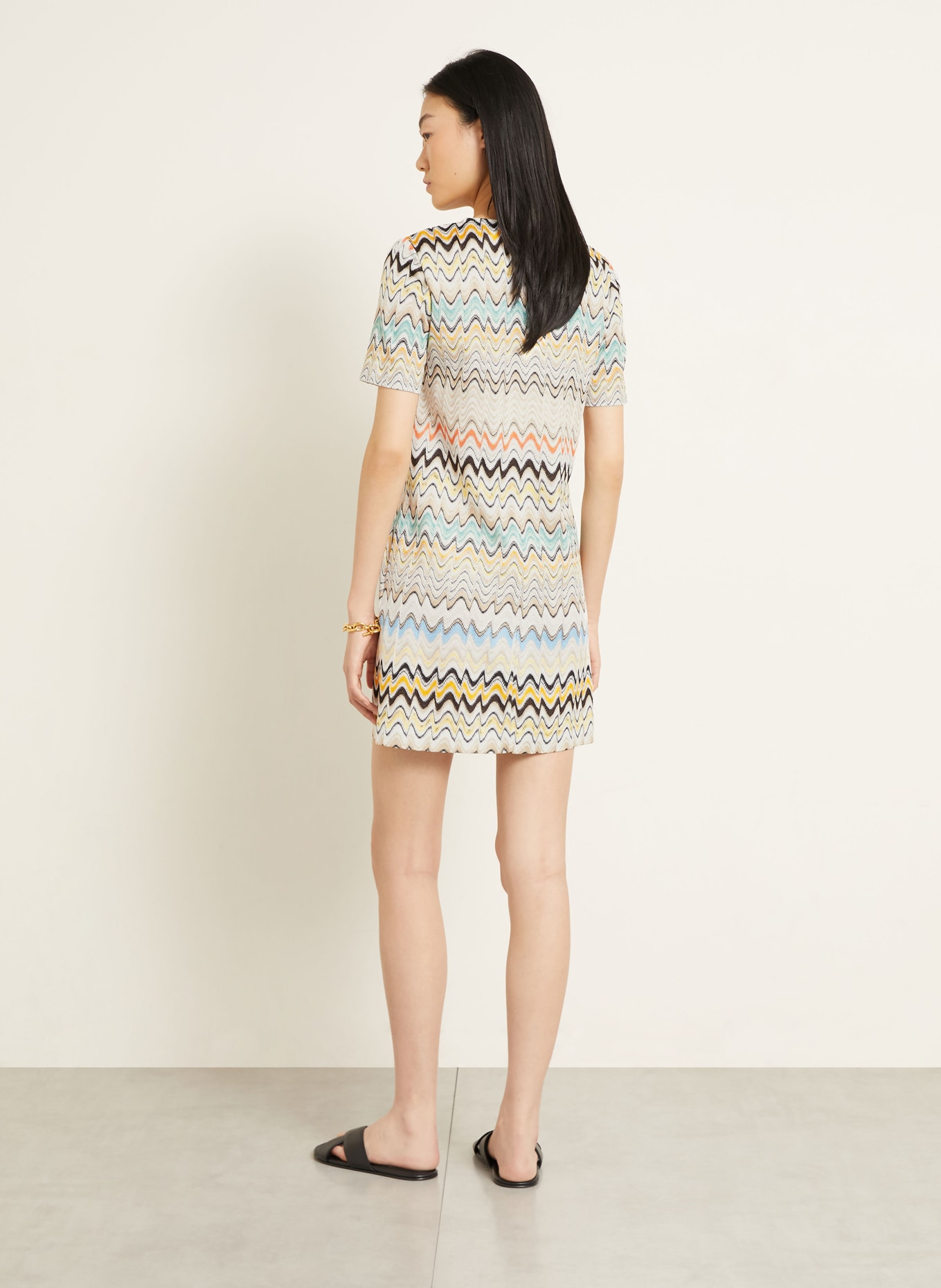 MISSONI Strickkleid: BEIGE / PETROL / SCHWARZ