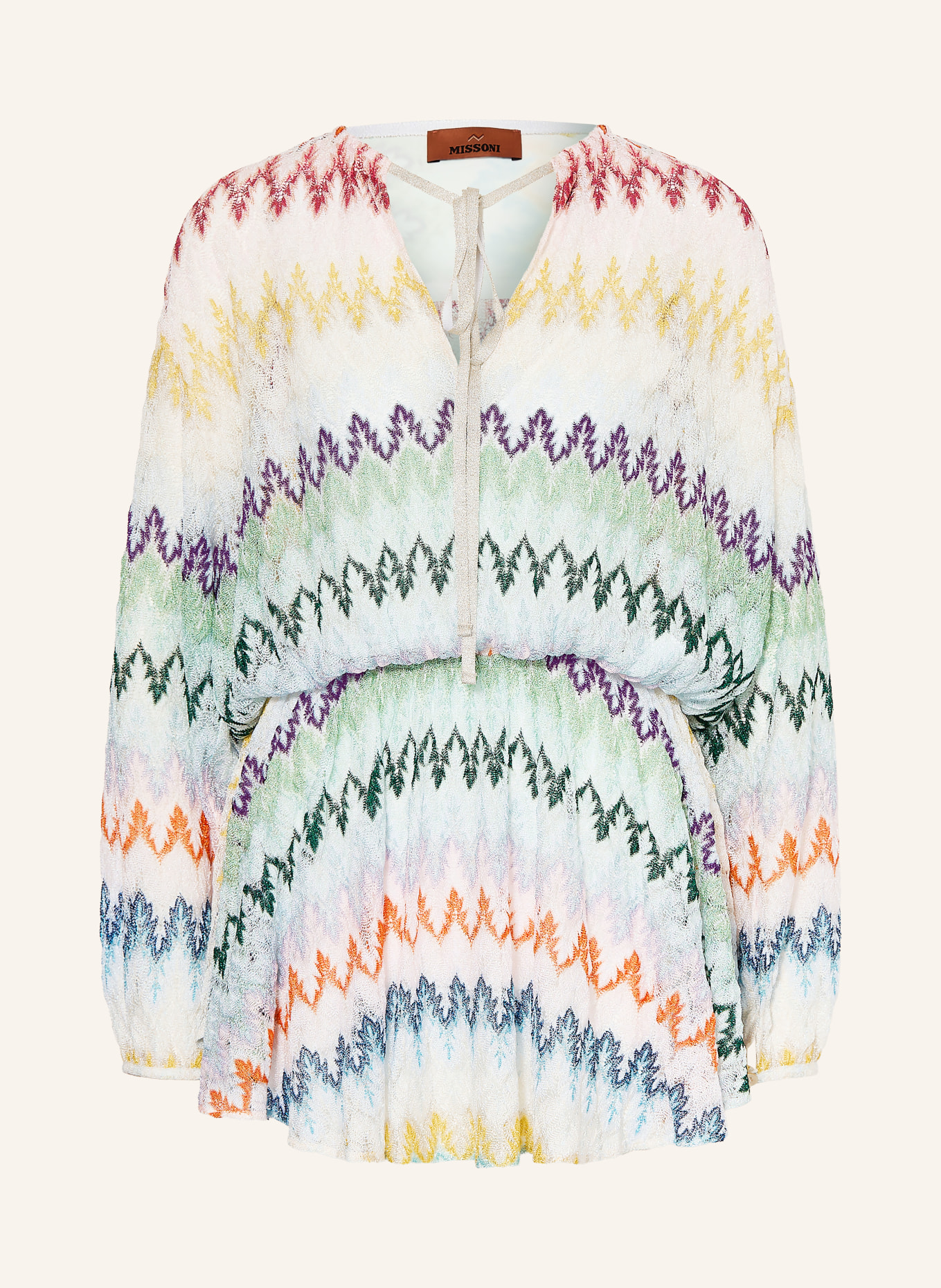 MISSONI Strandjurk met glinsterend garen: ECRU / PAARS / GROEN