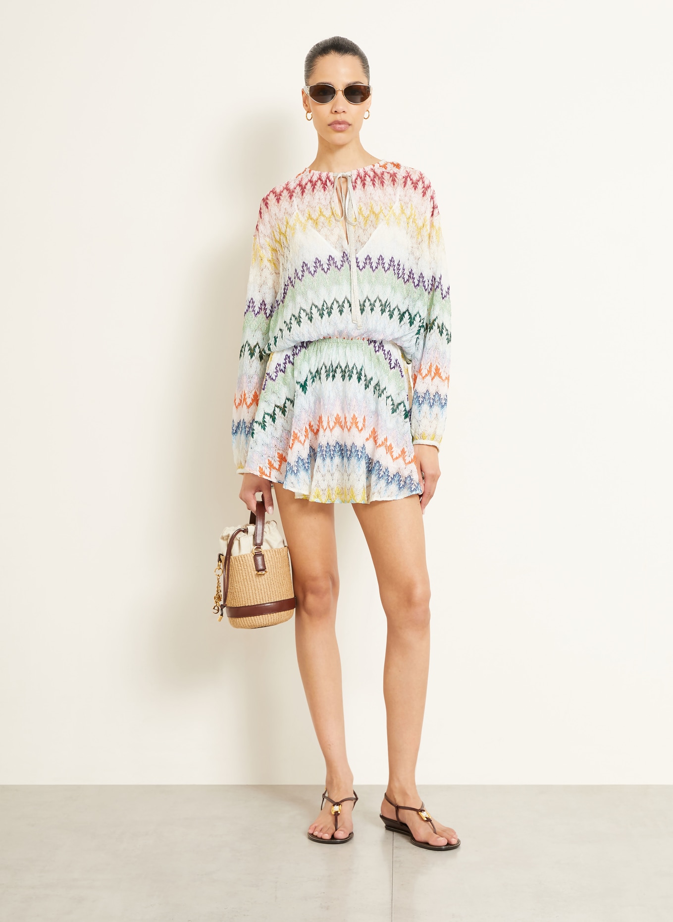 MISSONI Strandjurk met glinsterend garen: ECRU / PAARS / GROEN