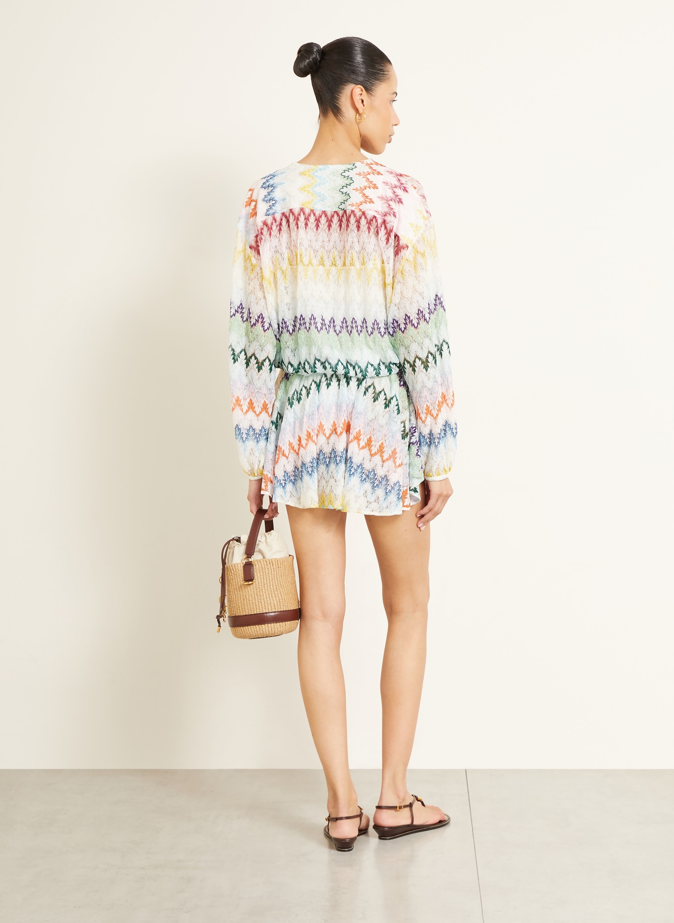 MISSONI Strandjurk met glinsterend garen: ECRU / PAARS / GROEN