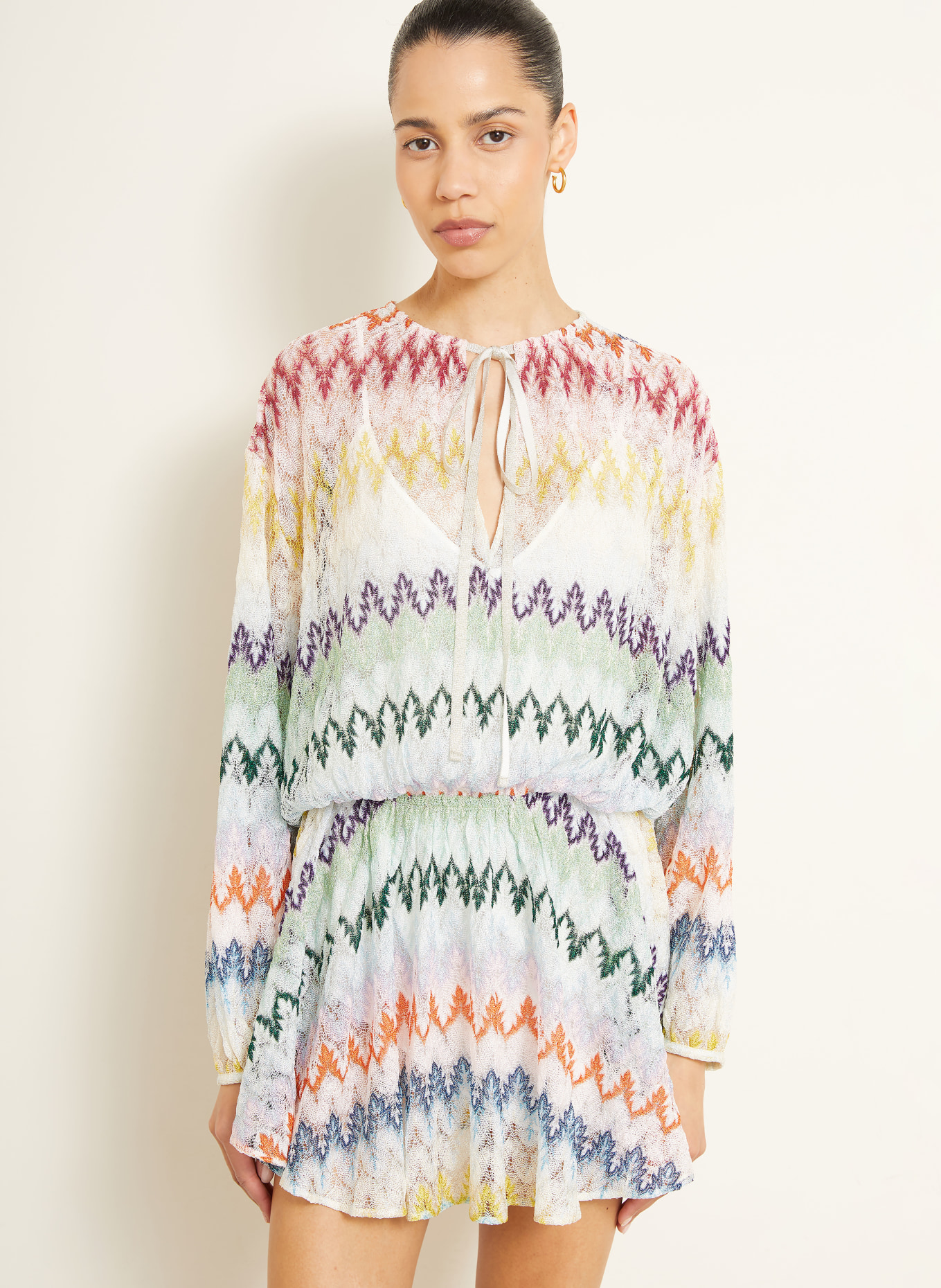 MISSONI Strandjurk met glinsterend garen: ECRU / PAARS / GROEN