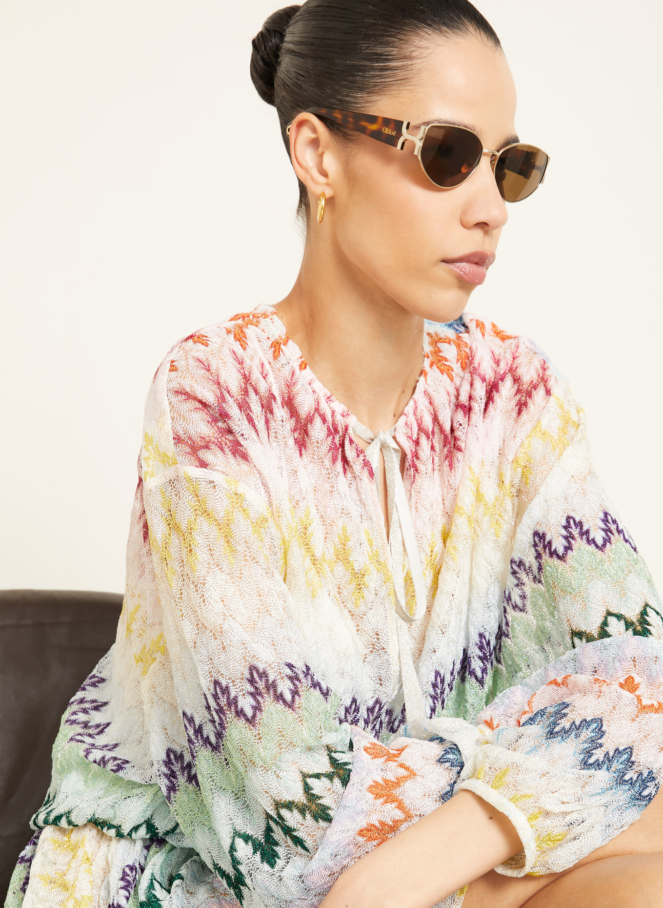 MISSONI Strandjurk met glinsterend garen: ECRU / PAARS / GROEN