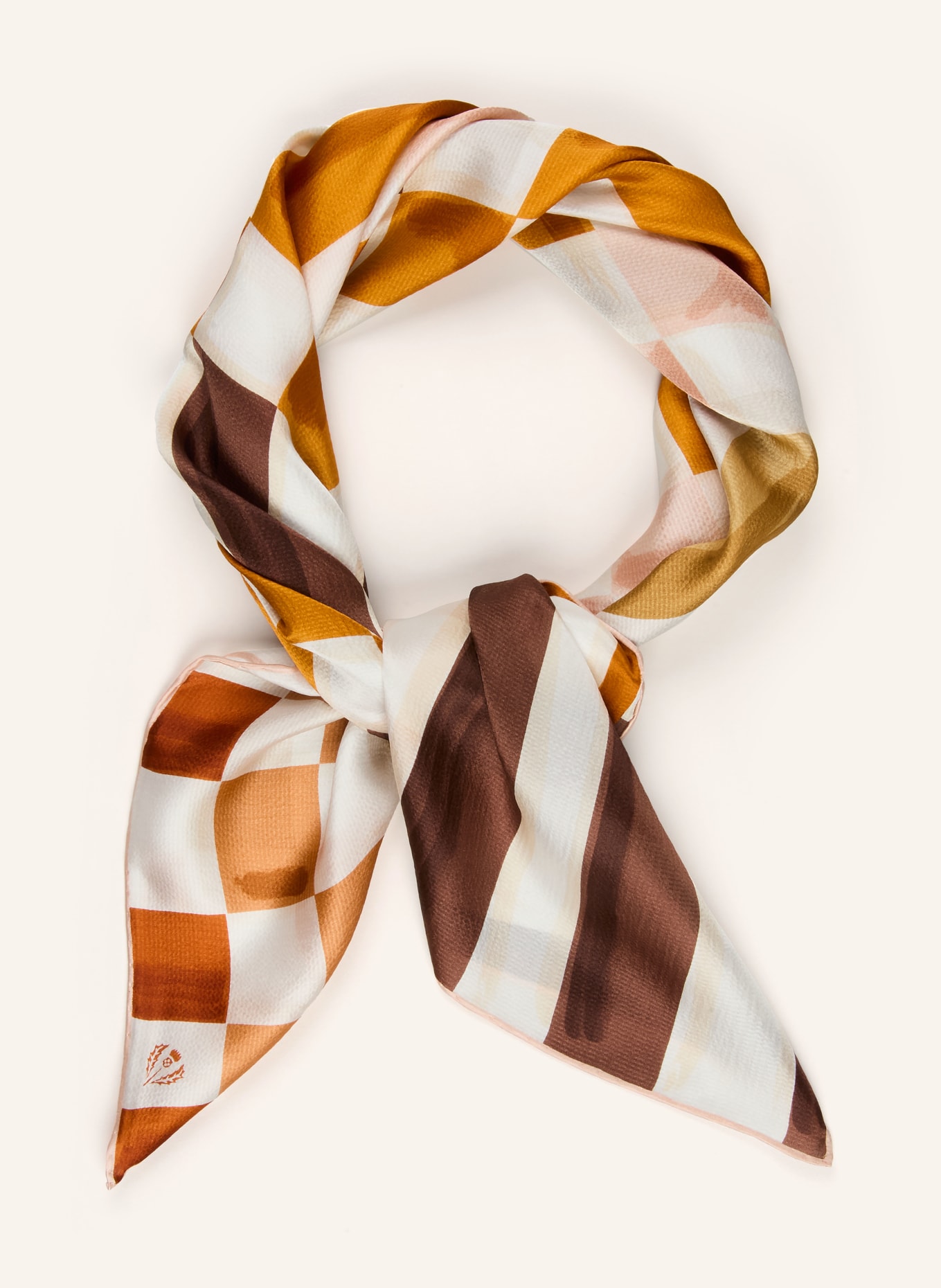 FRAAS hedvábný šátek: KRÉMOVÁ / KOŇAKOVÁ / TMAVĚ HNĚDÁ