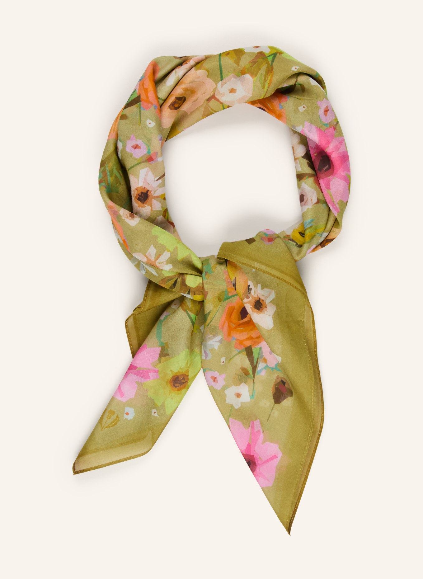 FRAAS Silk scarf: OLIVE / RED / ORANGE
