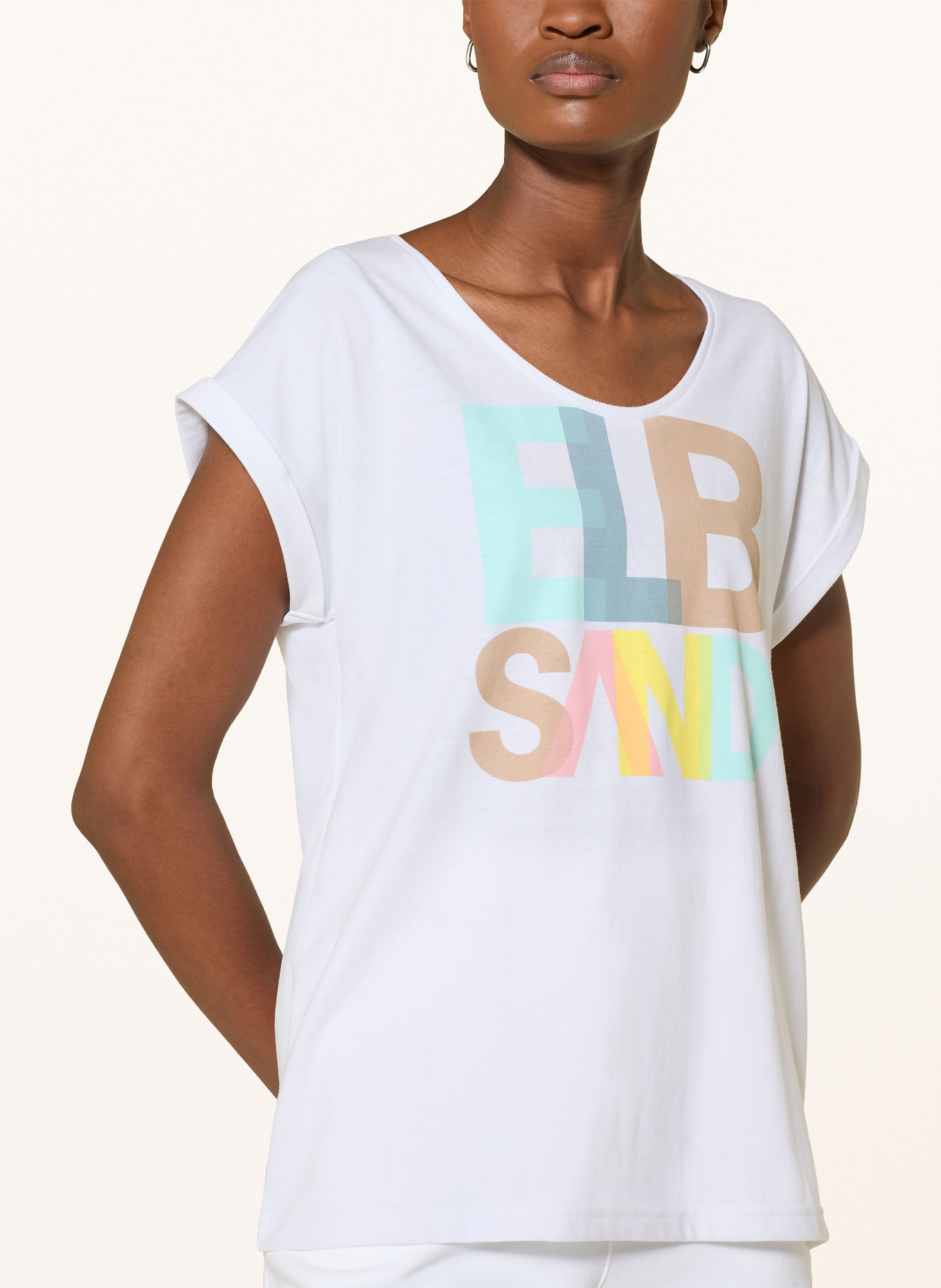 ELBSAND T-Shirt ELDIS: WEISS / TAUPE / TÜRKIS