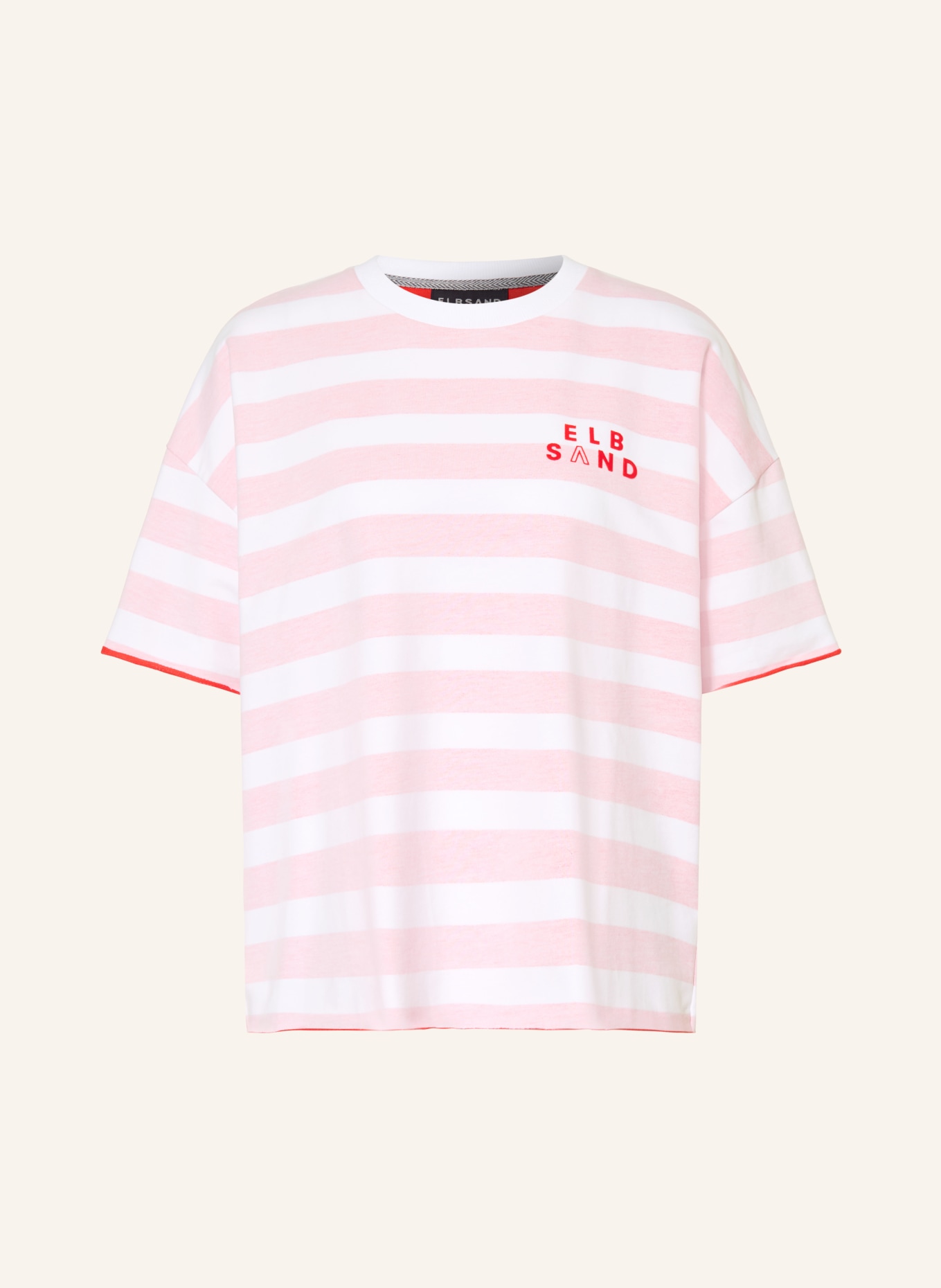 ELBSAND T-shirt GRY: WHITE / LIGHT RED