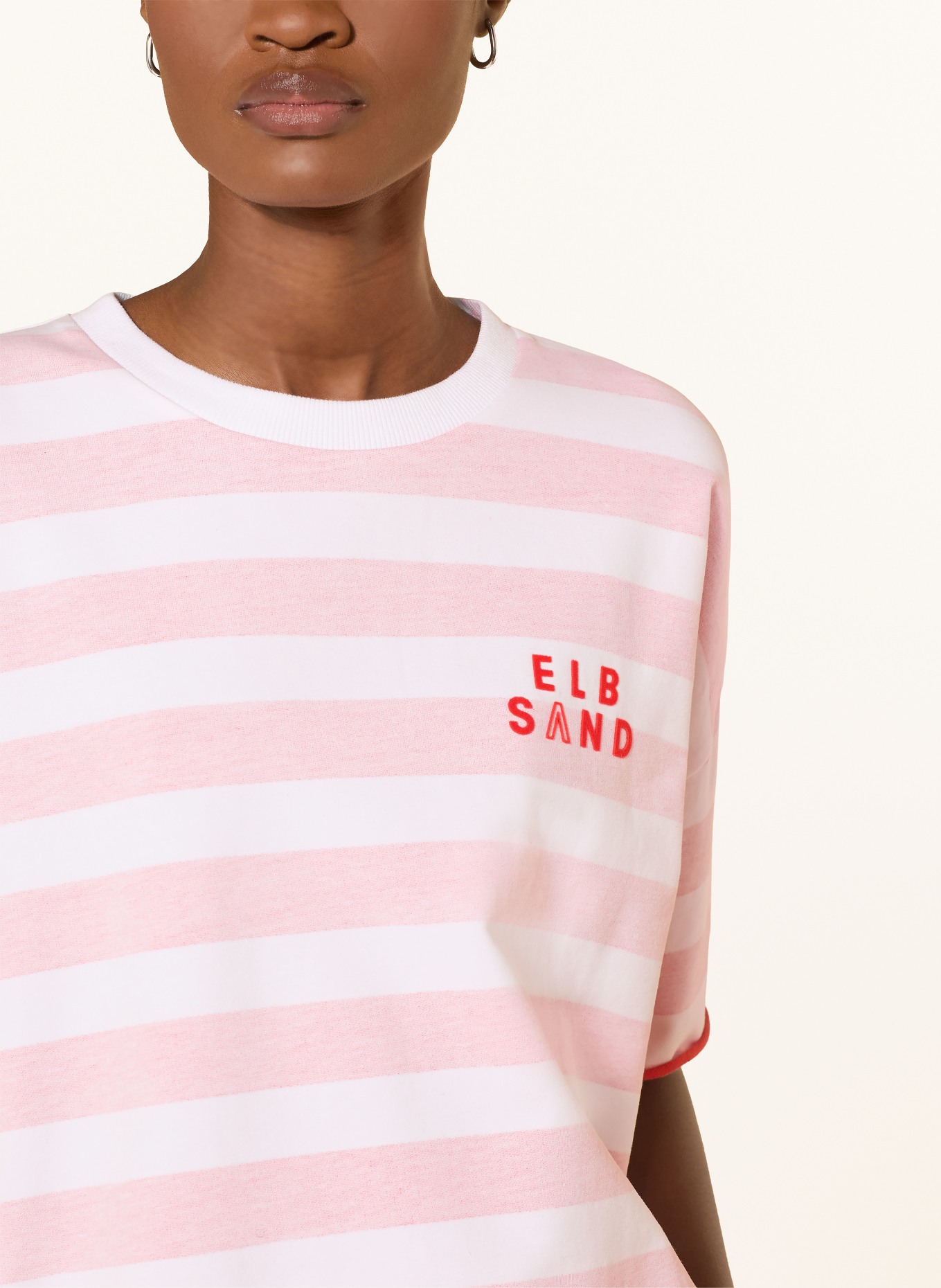 ELBSAND T-shirt GRY: WHITE / LIGHT RED