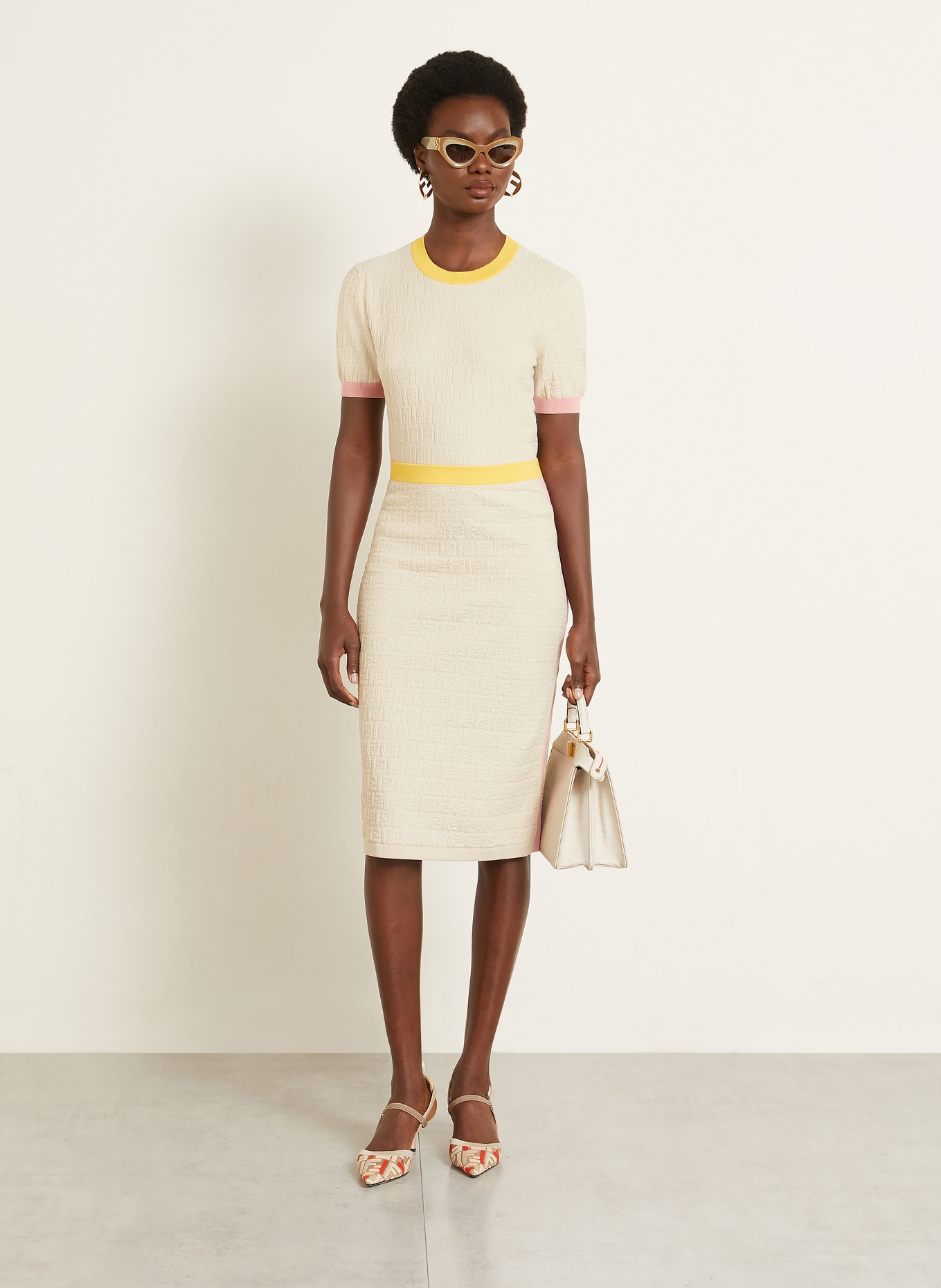 FENDI Strickrock: BEIGE / ROSA / GELB