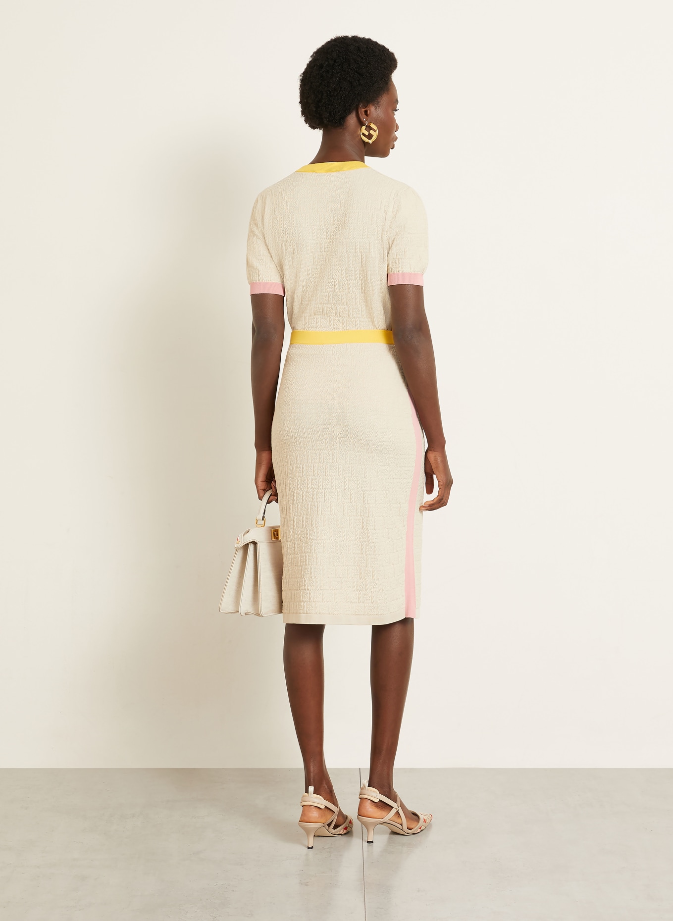 FENDI Strickrock: BEIGE / ROSA / GELB