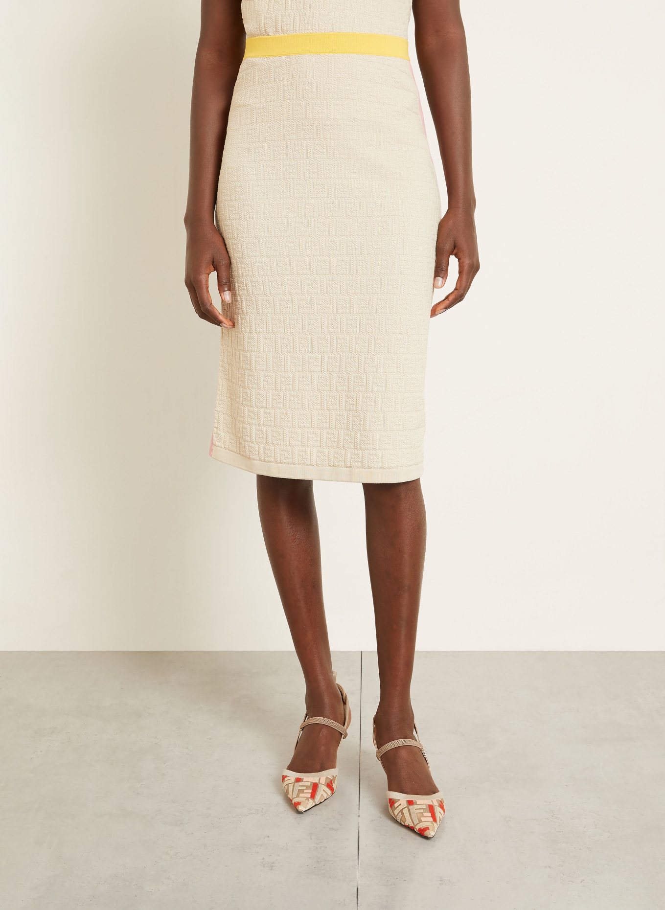 FENDI Strickrock: BEIGE / ROSA / GELB