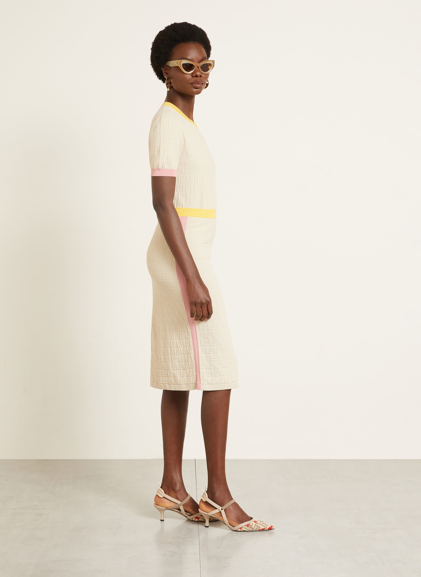 FENDI Strickrock: BEIGE / ROSA / GELB