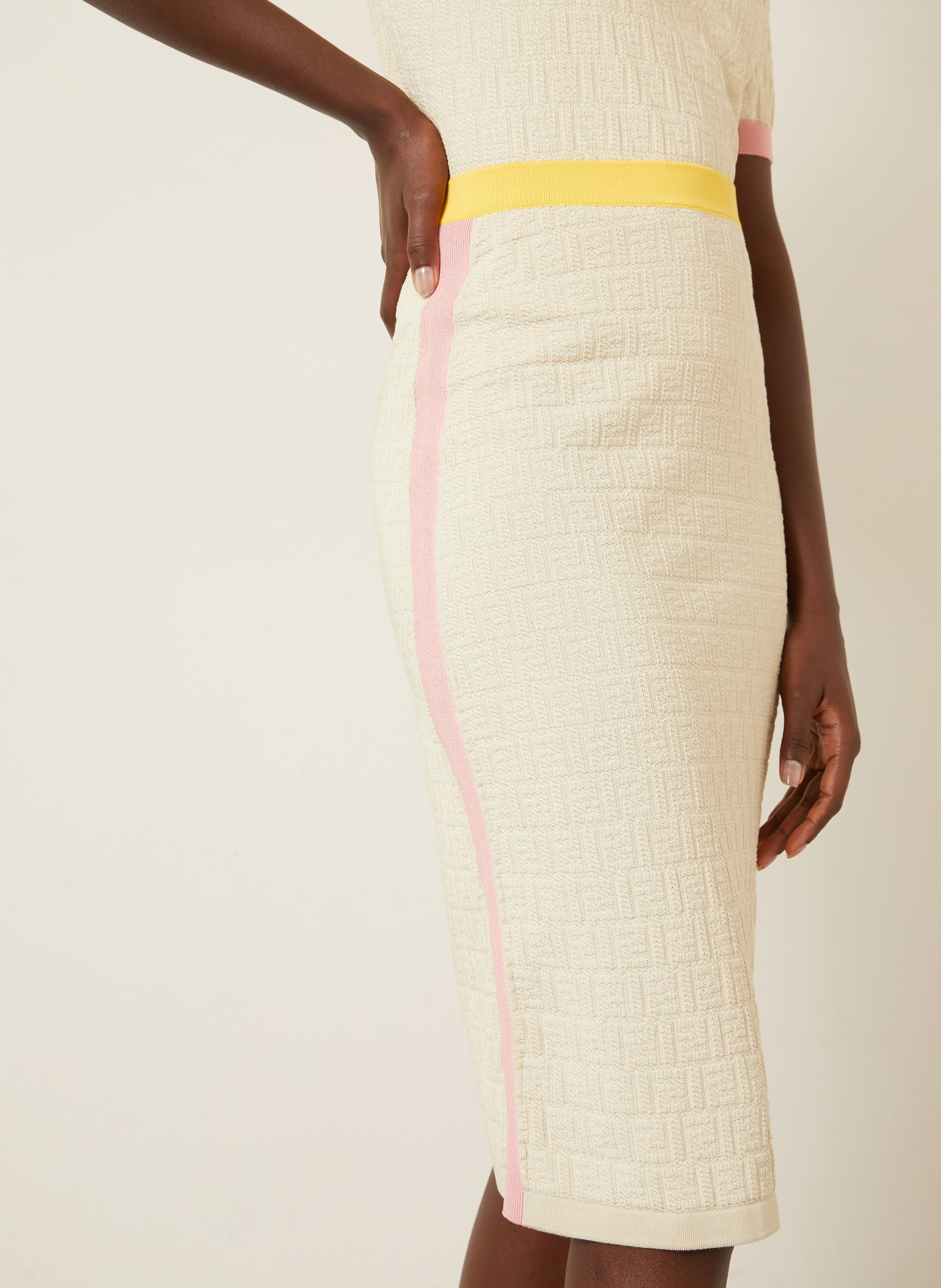 FENDI Strickrock: BEIGE / ROSA / GELB