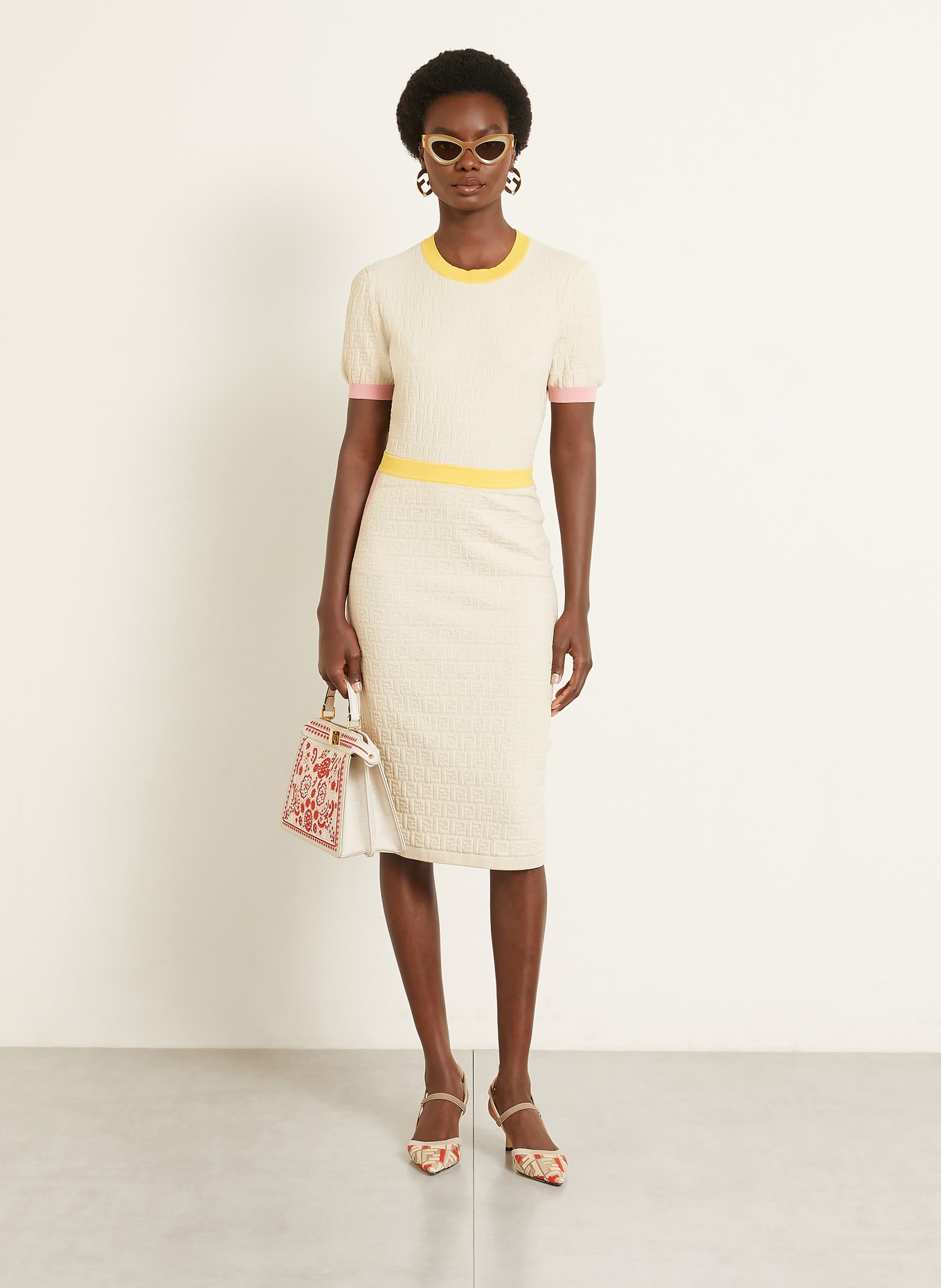 FENDI Strickshirt: HELLBRAUN / ROSA / GELB