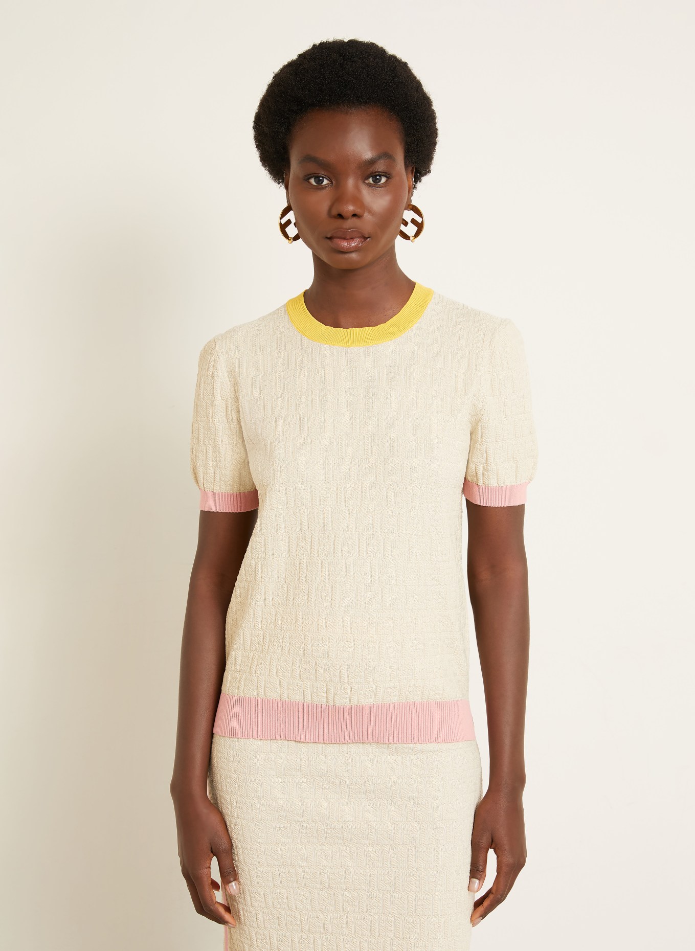 FENDI Strickshirt: HELLBRAUN / ROSA / GELB