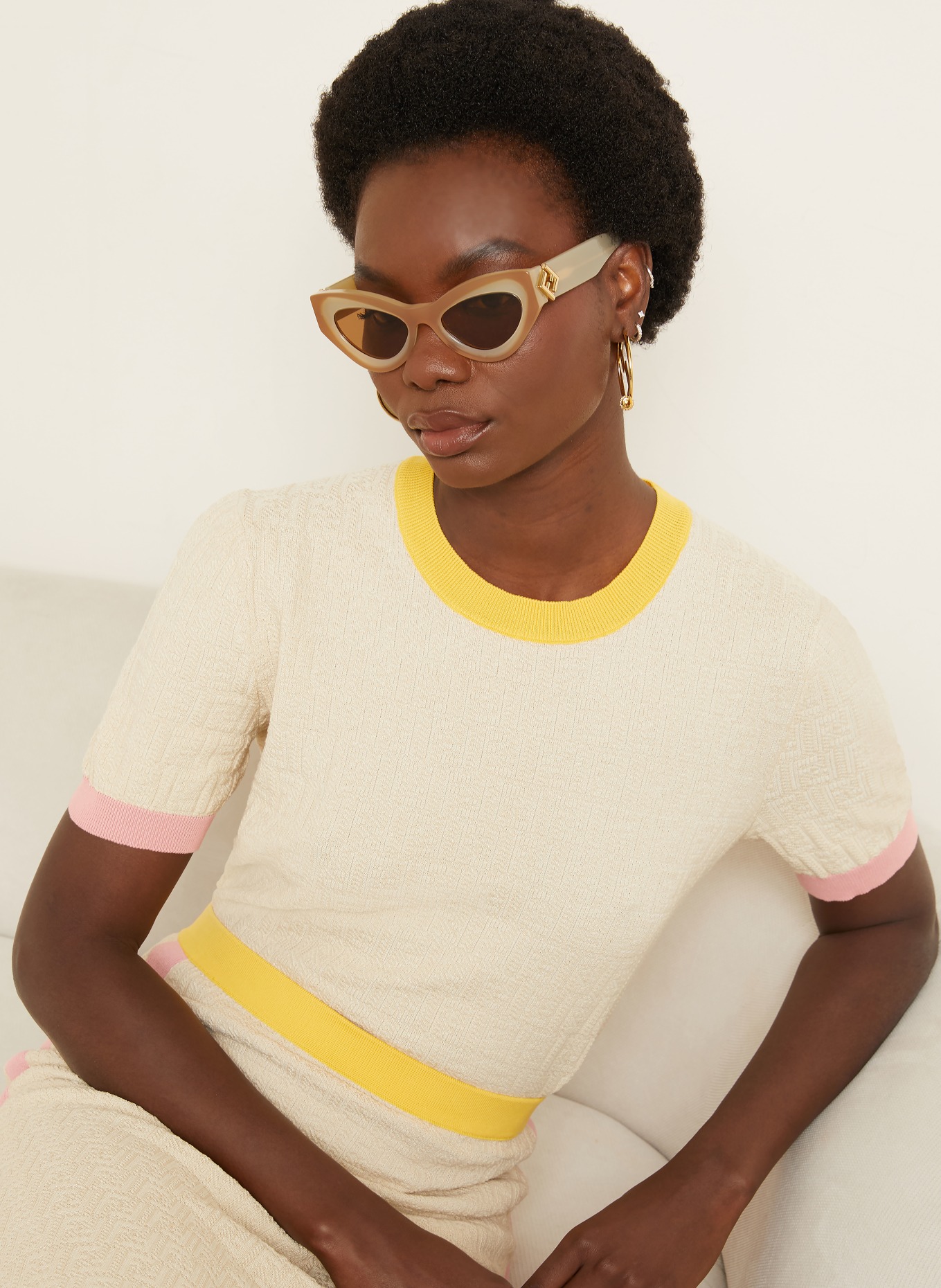 FENDI Strickshirt: HELLBRAUN / ROSA / GELB