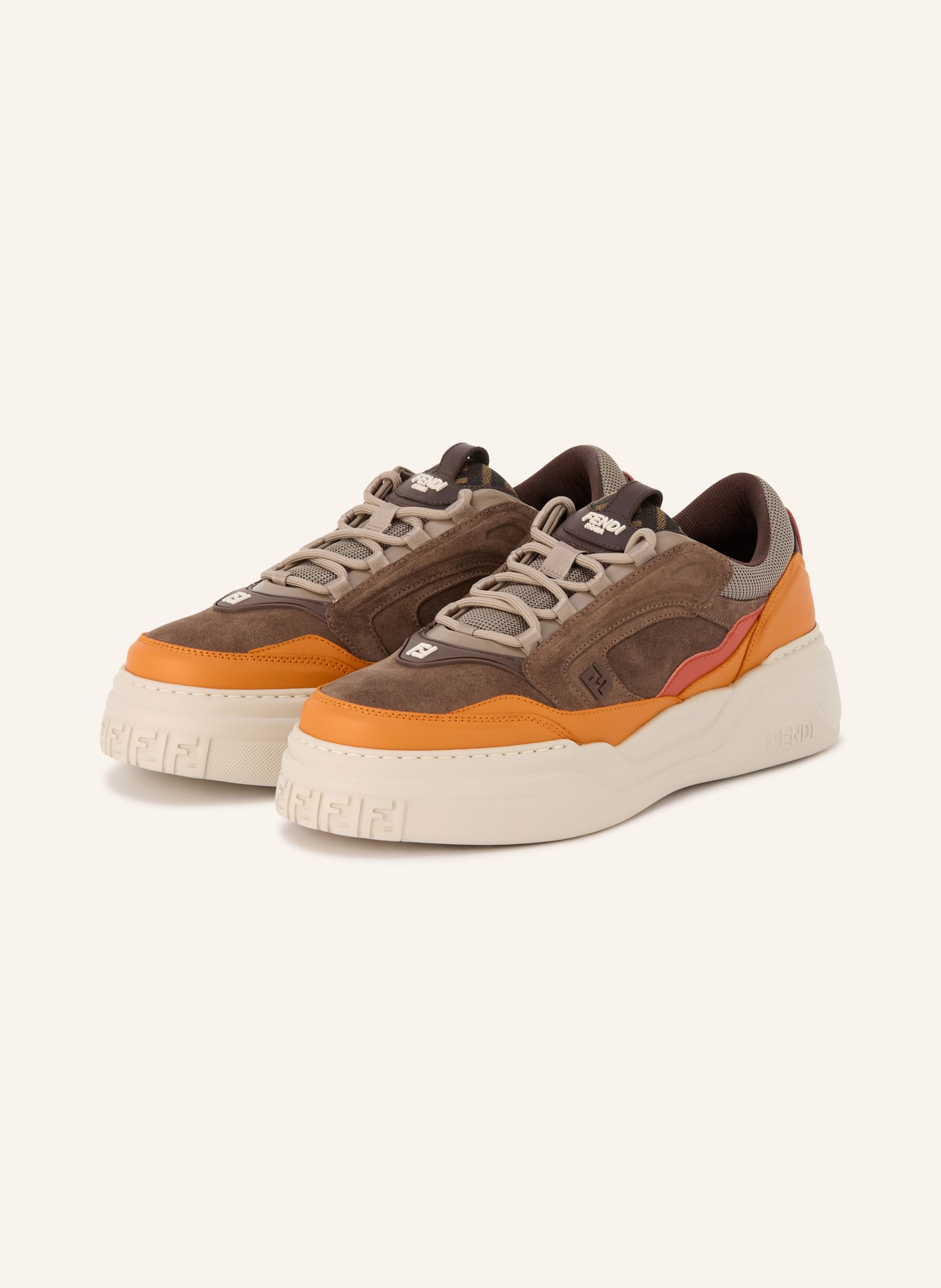 FENDI FORCE Sneakers: DARK BROWN / RED / ORANGE