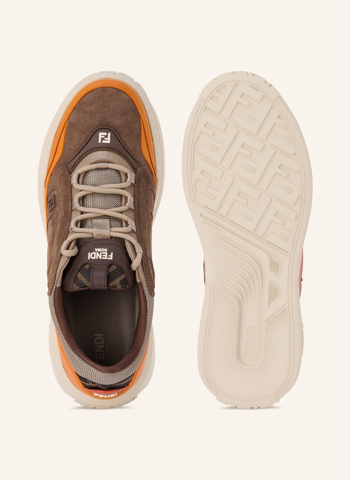 FENDI FORCE Sneakers: DARK BROWN / RED / ORANGE