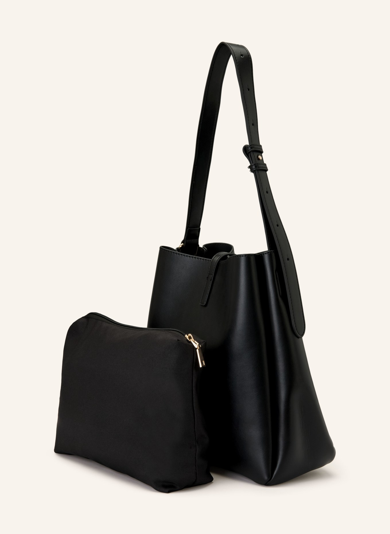 SEIDENFELT Schultertasche LOVIISA mit Pouch: SCHWARZ / GOLD