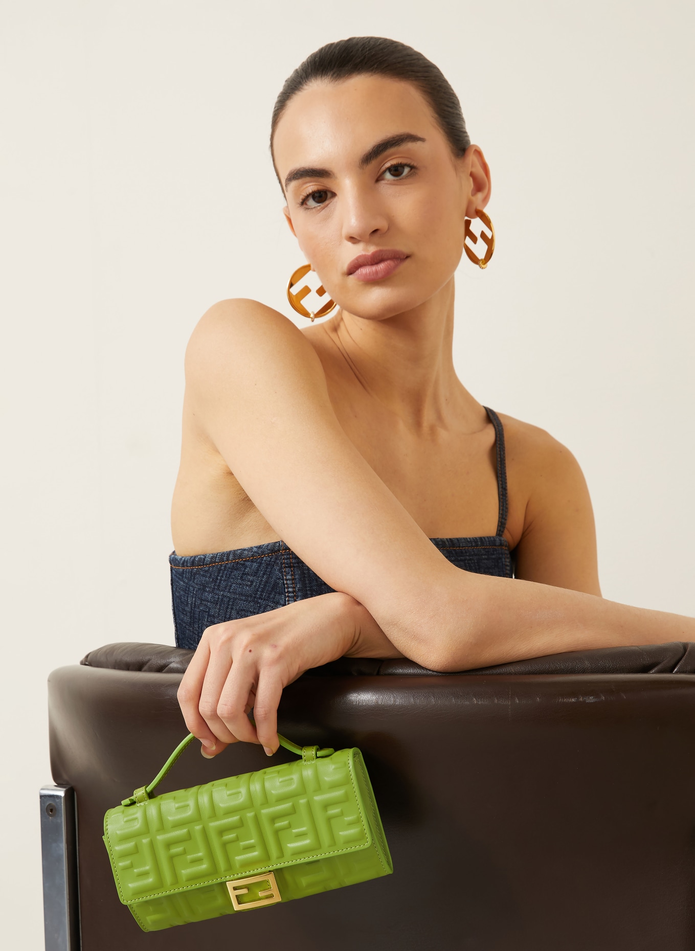 FENDI BAGUETTE shoulder bag: GREEN / GOLD