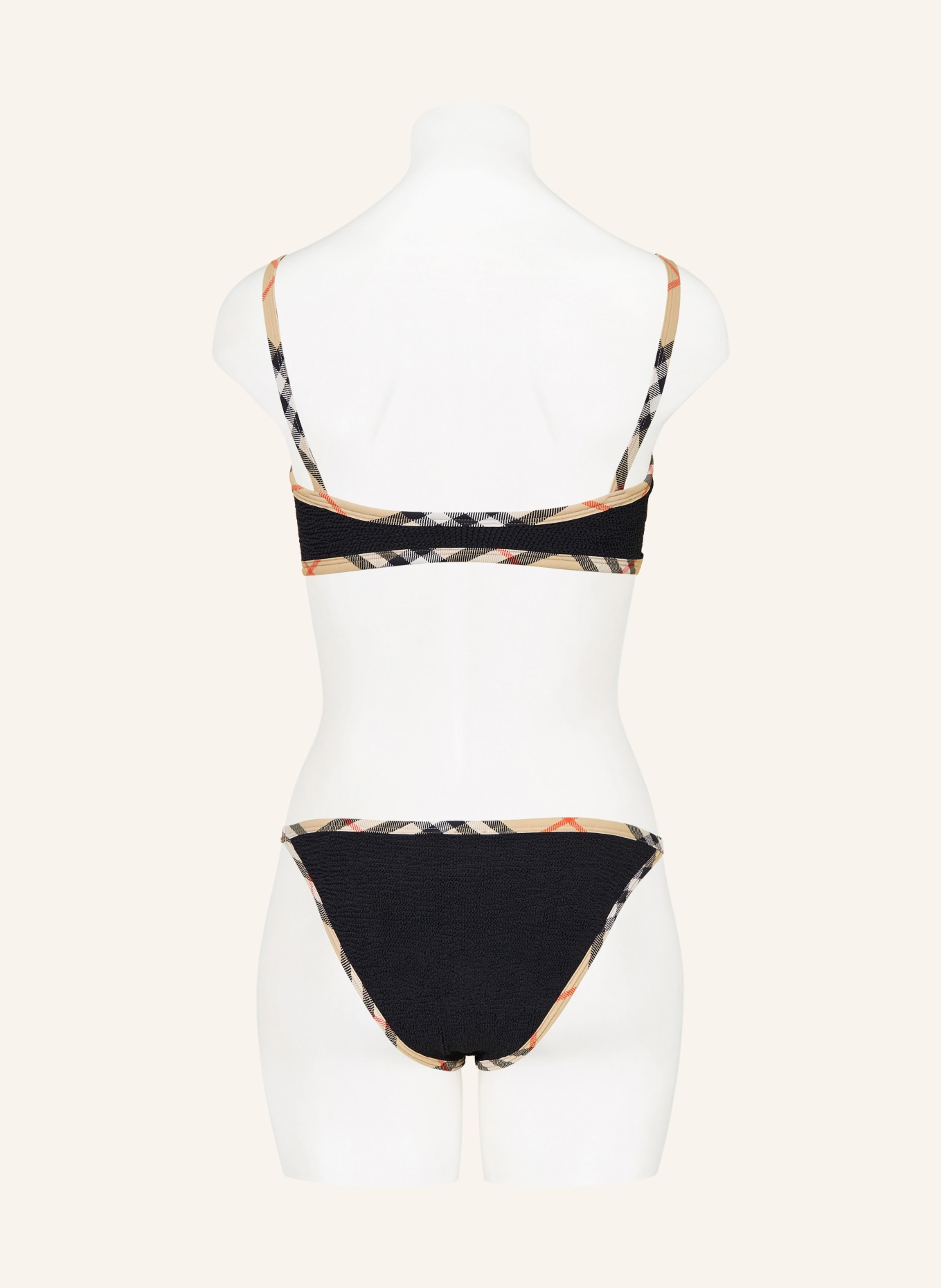 BURBERRY Set TYLER: Bustier-Bikini und Haargummi: SCHWARZ / BEIGE / ROT