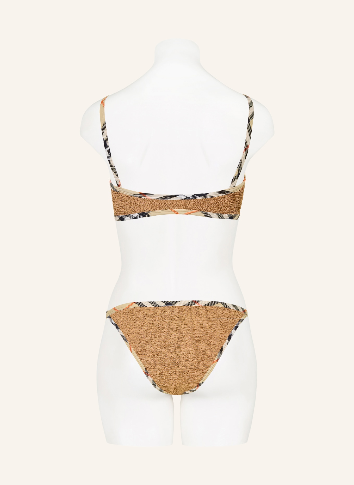 BURBERRY Set TYLER: Bustier-Bikini und Haargummi: BEIGE / ROT / SCHWARZ