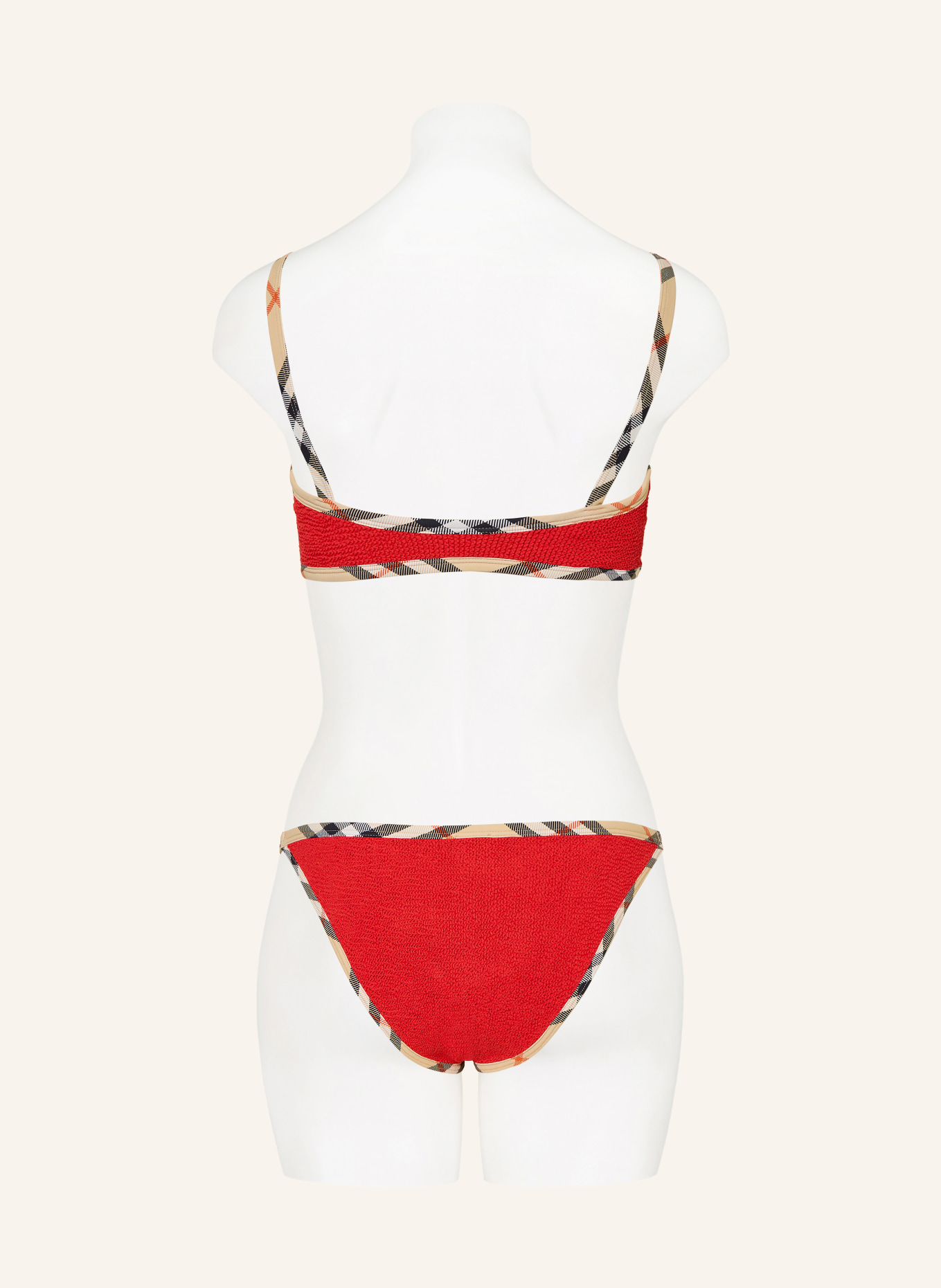 BURBERRY Set TYLER: Bustier-Bikini und Haargummi: ROT / BEIGE / SCHWARZ