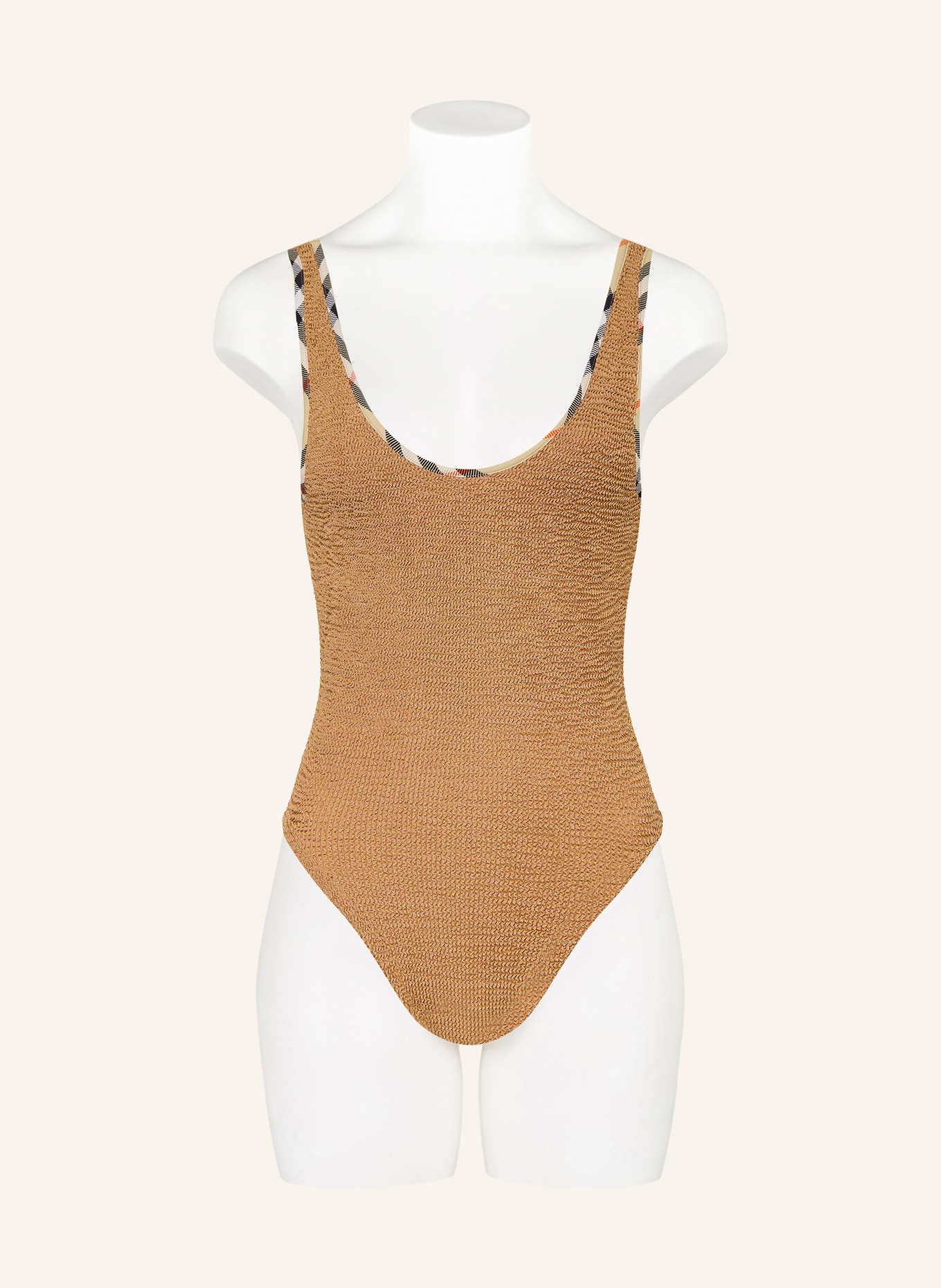 BURBERRY Set FAYE: Badeanzug und Haargummi: BEIGE / ROT / SCHWARZ