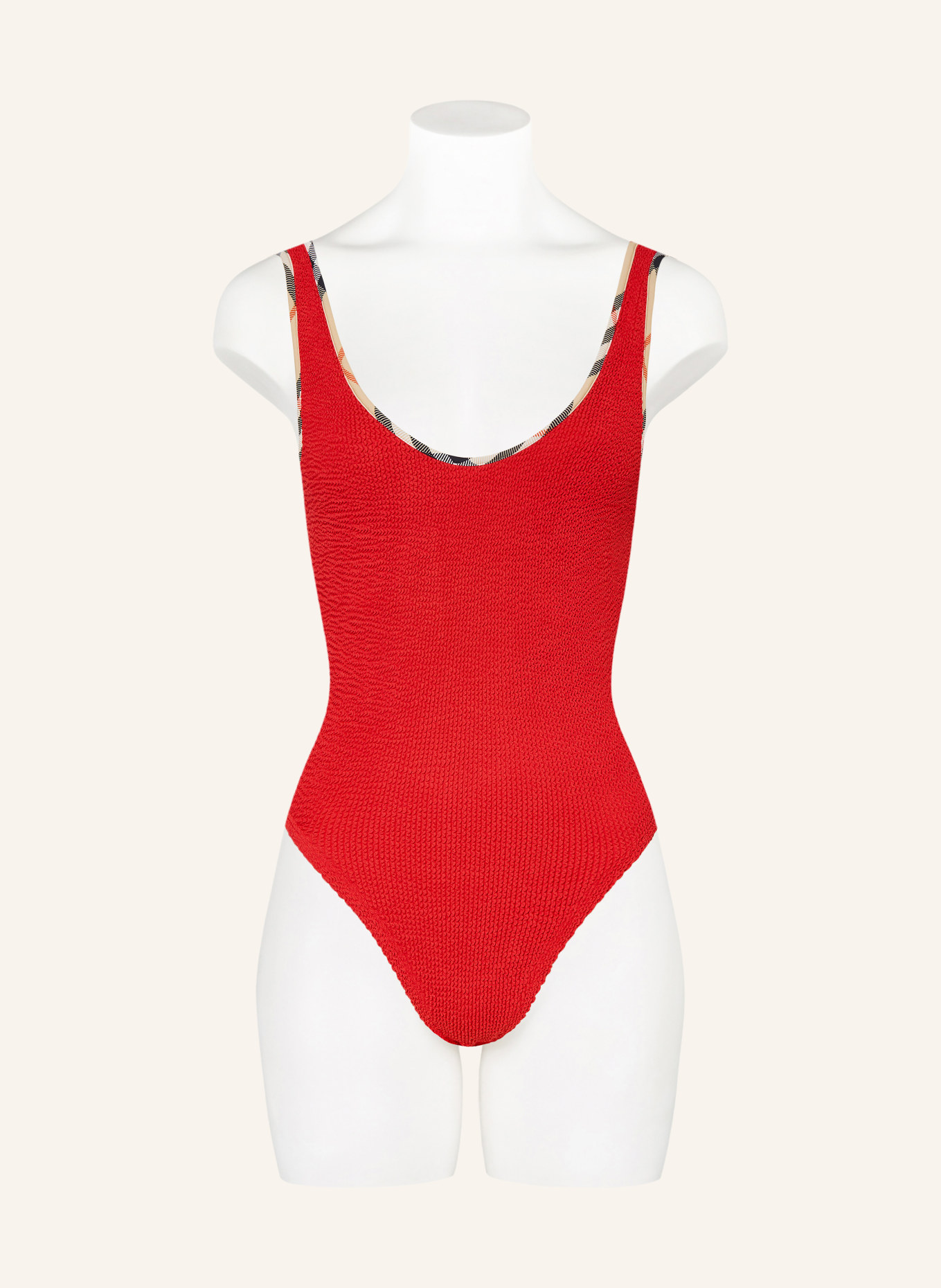BURBERRY Set FAYE: Badeanzug und Haargummi: ROT / BEIGE / SCHWARZ