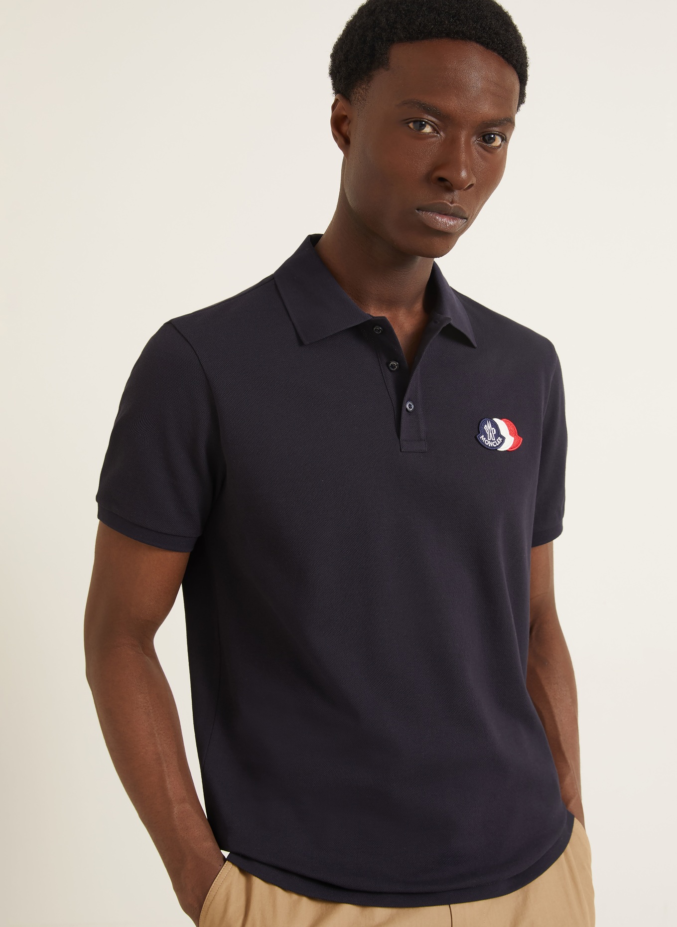 MONCLER Piqué Polo Shirt: DARK BLUE
