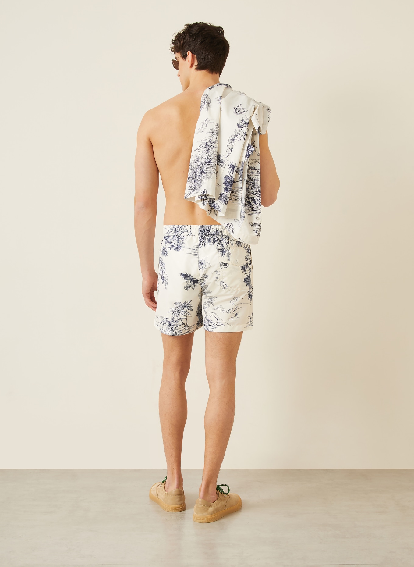 MONCLER Badeshorts: ECRU / DUNKELBLAU