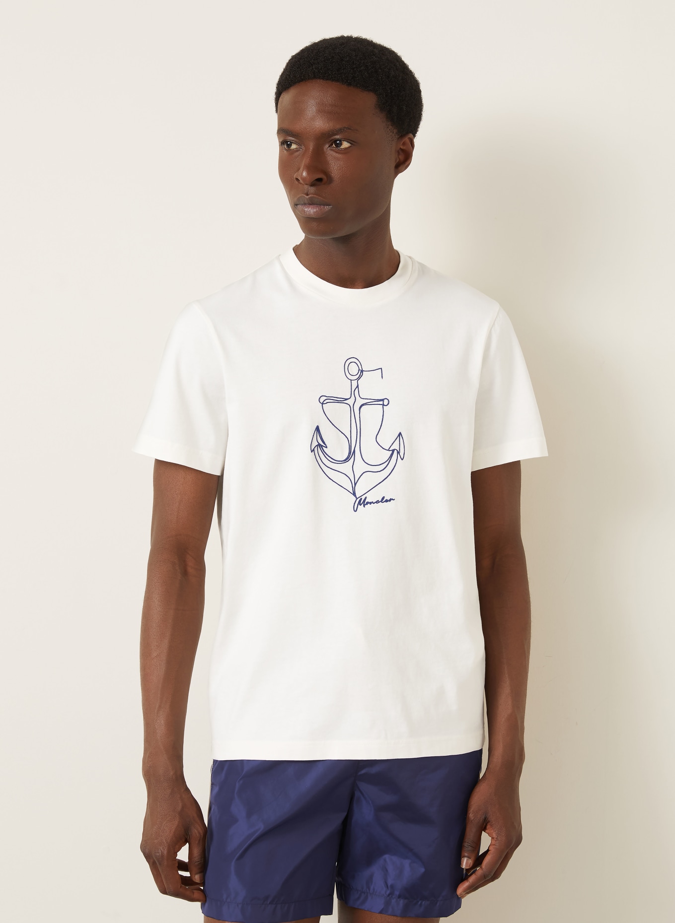 MONCLER T-shirt: WHITE / DARK BLUE