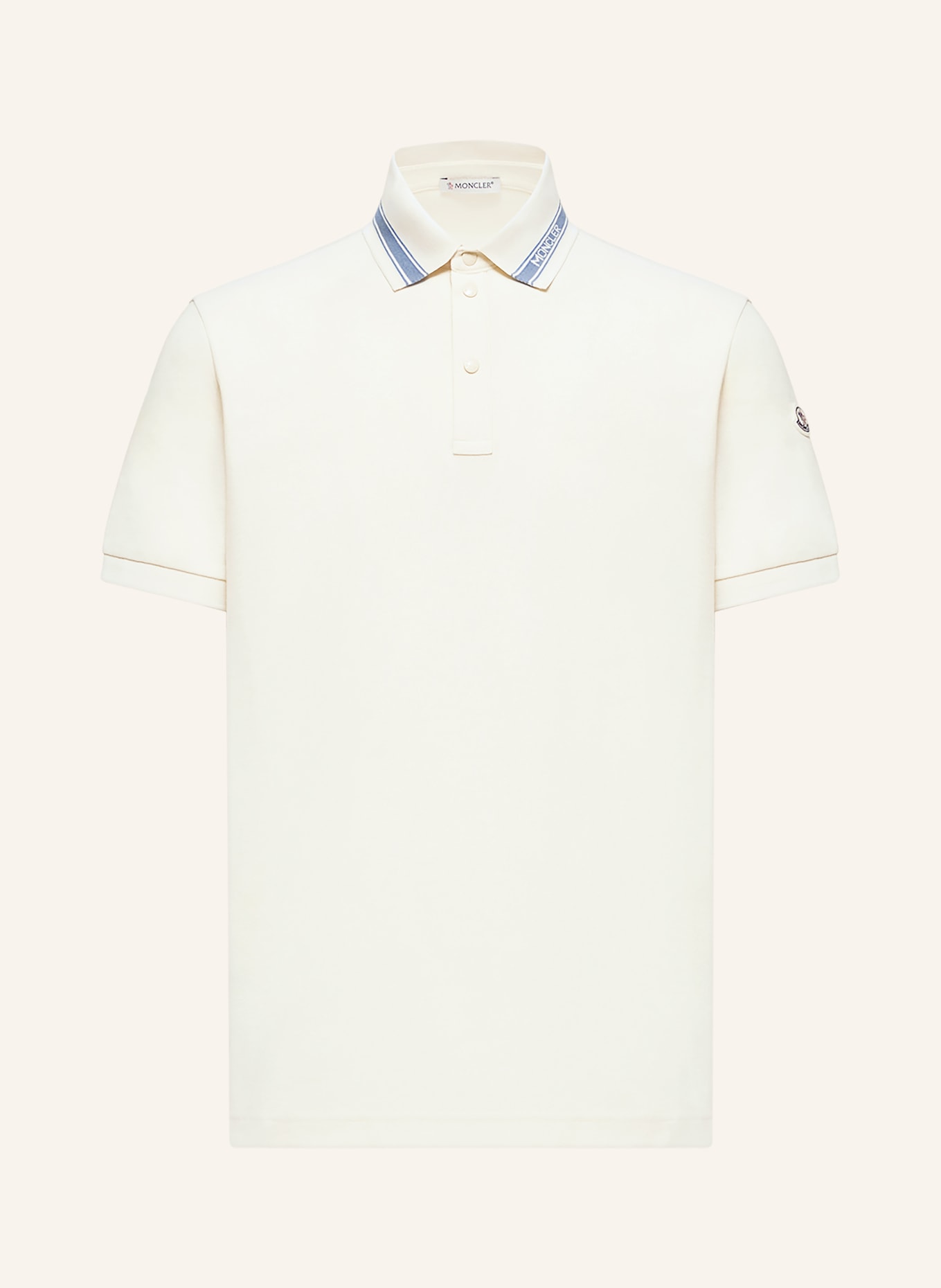 MONCLER Piqué Polo Shirt: CREAM / LIGHT BLUE