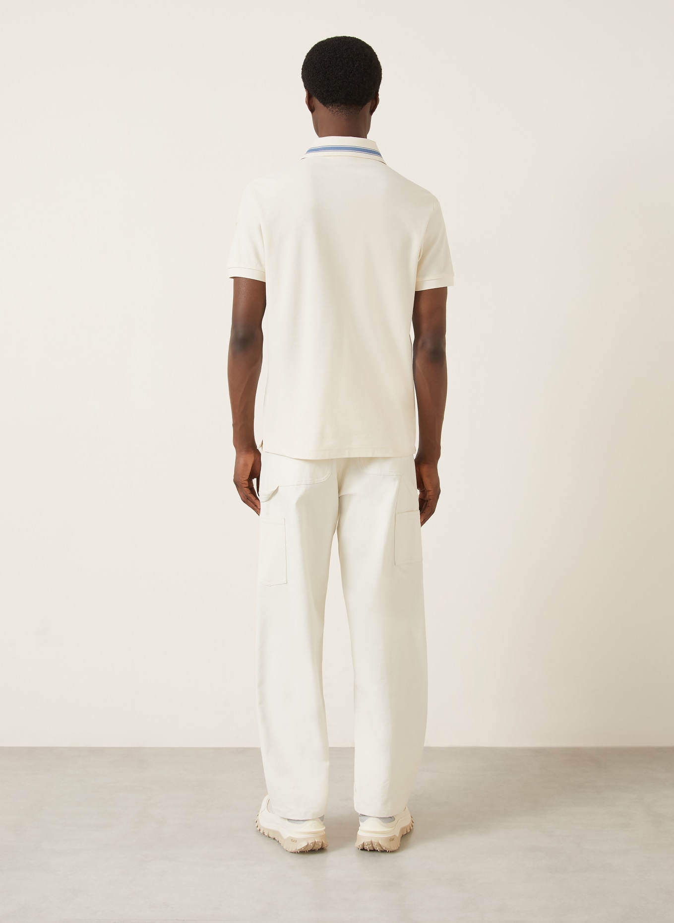 MONCLER Piqué Polo Shirt: CREAM / LIGHT BLUE