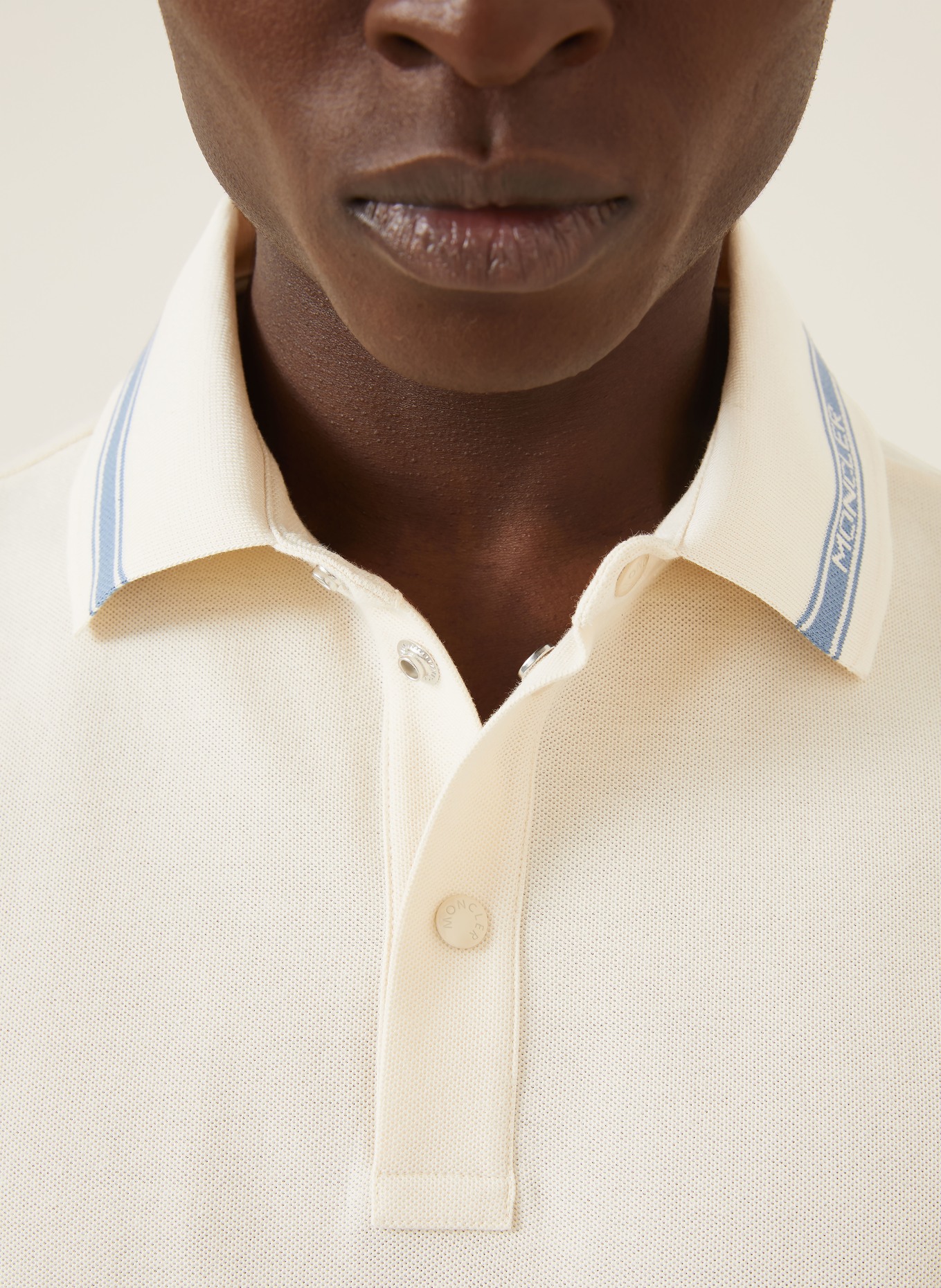 MONCLER Piqué Polo Shirt: CREAM / LIGHT BLUE