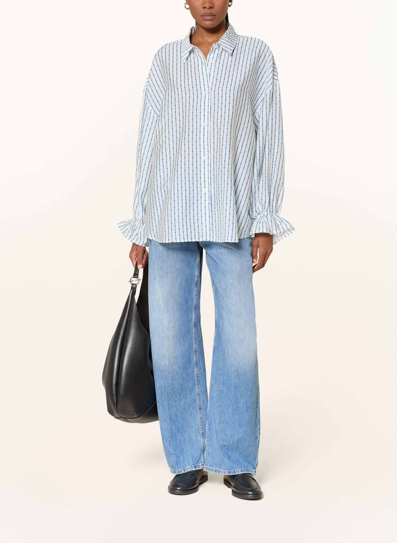 American Vintage Oversized-Hemdbluse ZIVOW mit Rüschen: BLAU / WEISS / SCHWARZ