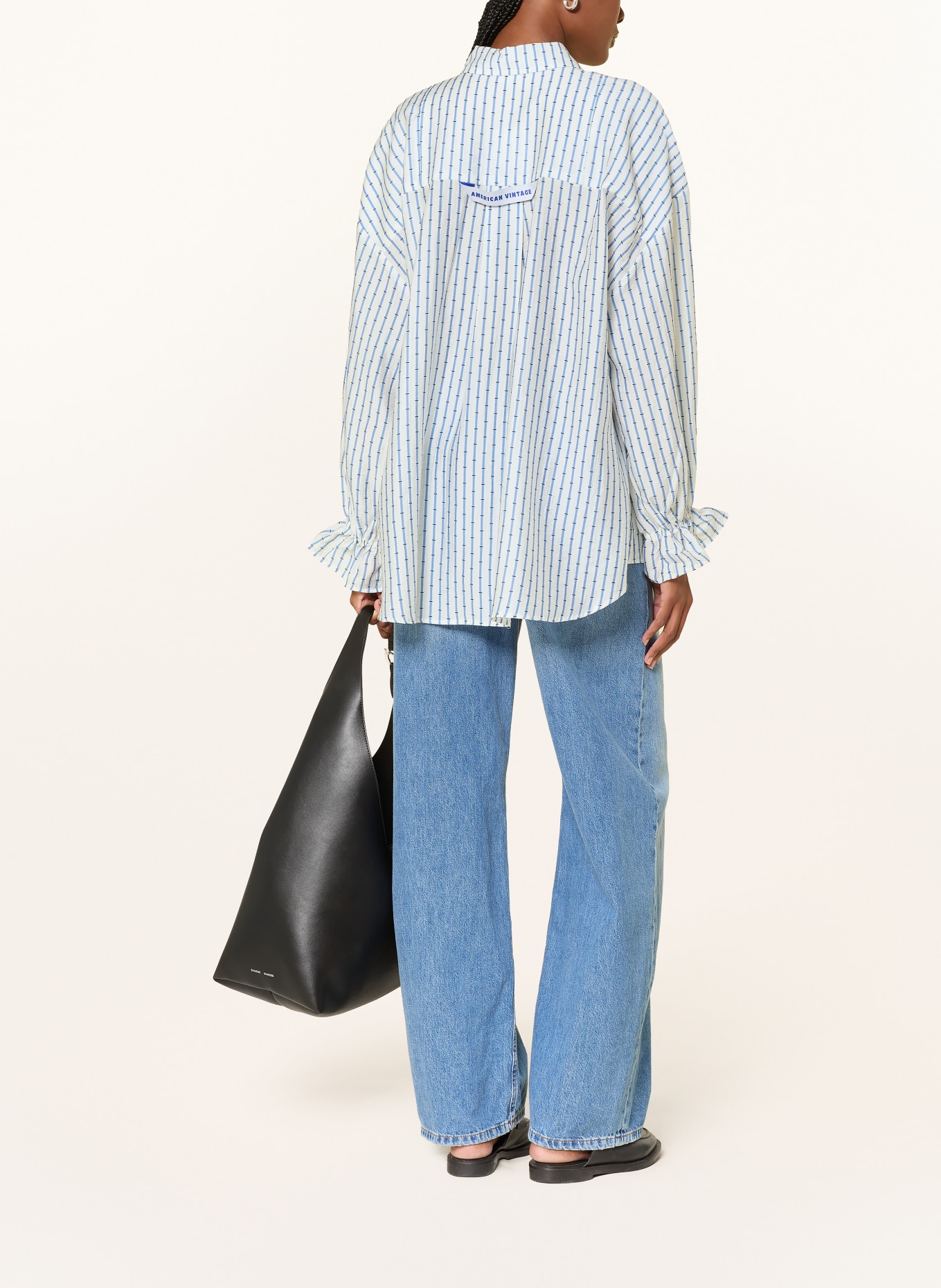 American Vintage Oversized-Hemdbluse ZIVOW mit Rüschen: BLAU / WEISS / SCHWARZ