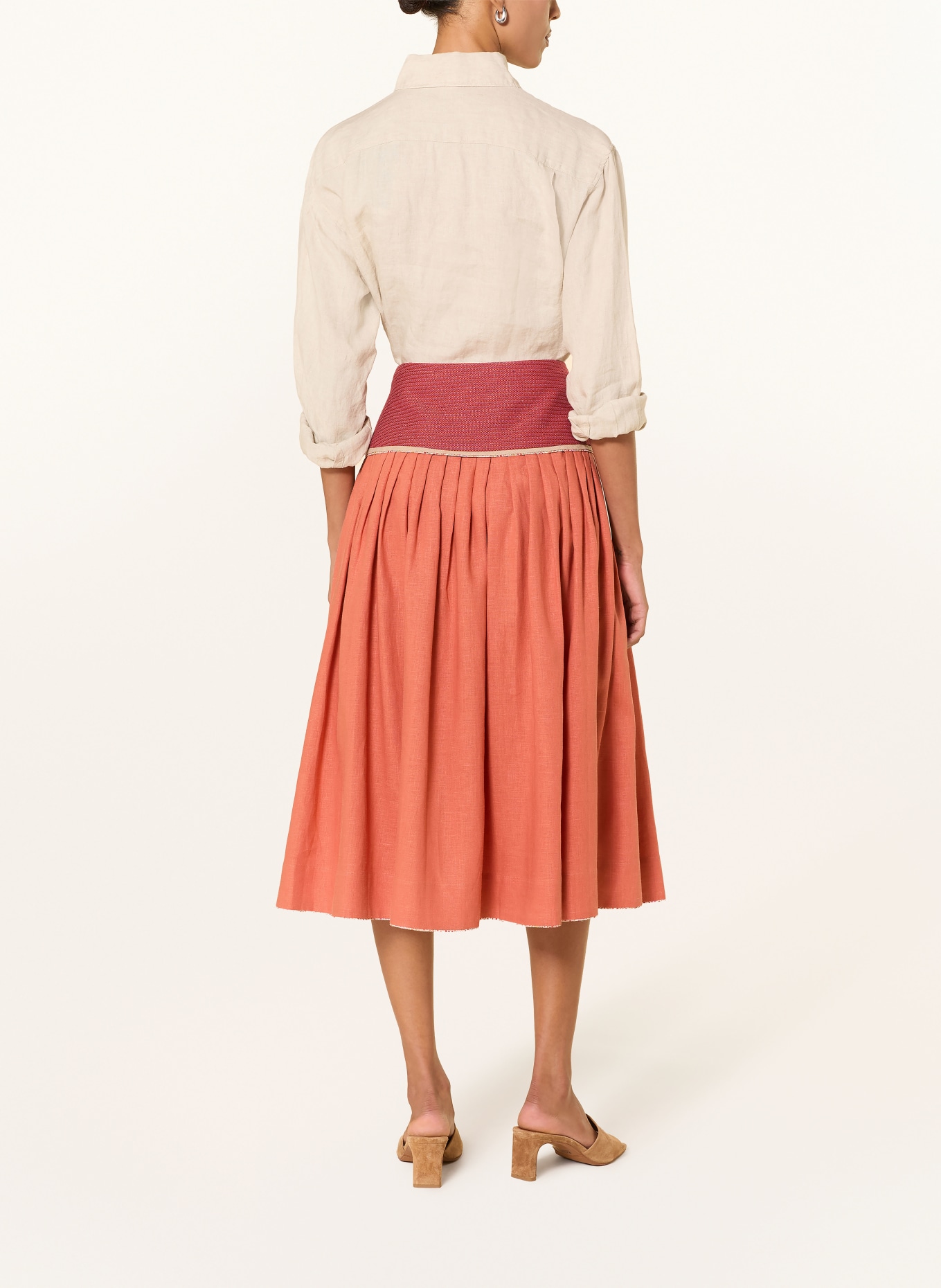 ROCKMACHERIN Spódnica w stylu ludowym SONNABRAND z lnu: CIEMNOPOMARAŃCZOWY / CZERWONY