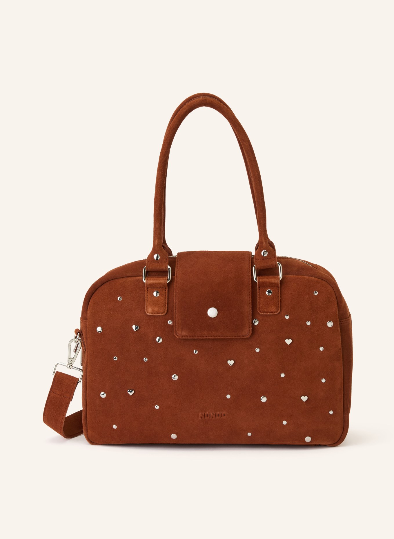 NÚNOO Laptop-Tasche HARPER SWEETHEART mit Nieten: COGNAC / SILBER