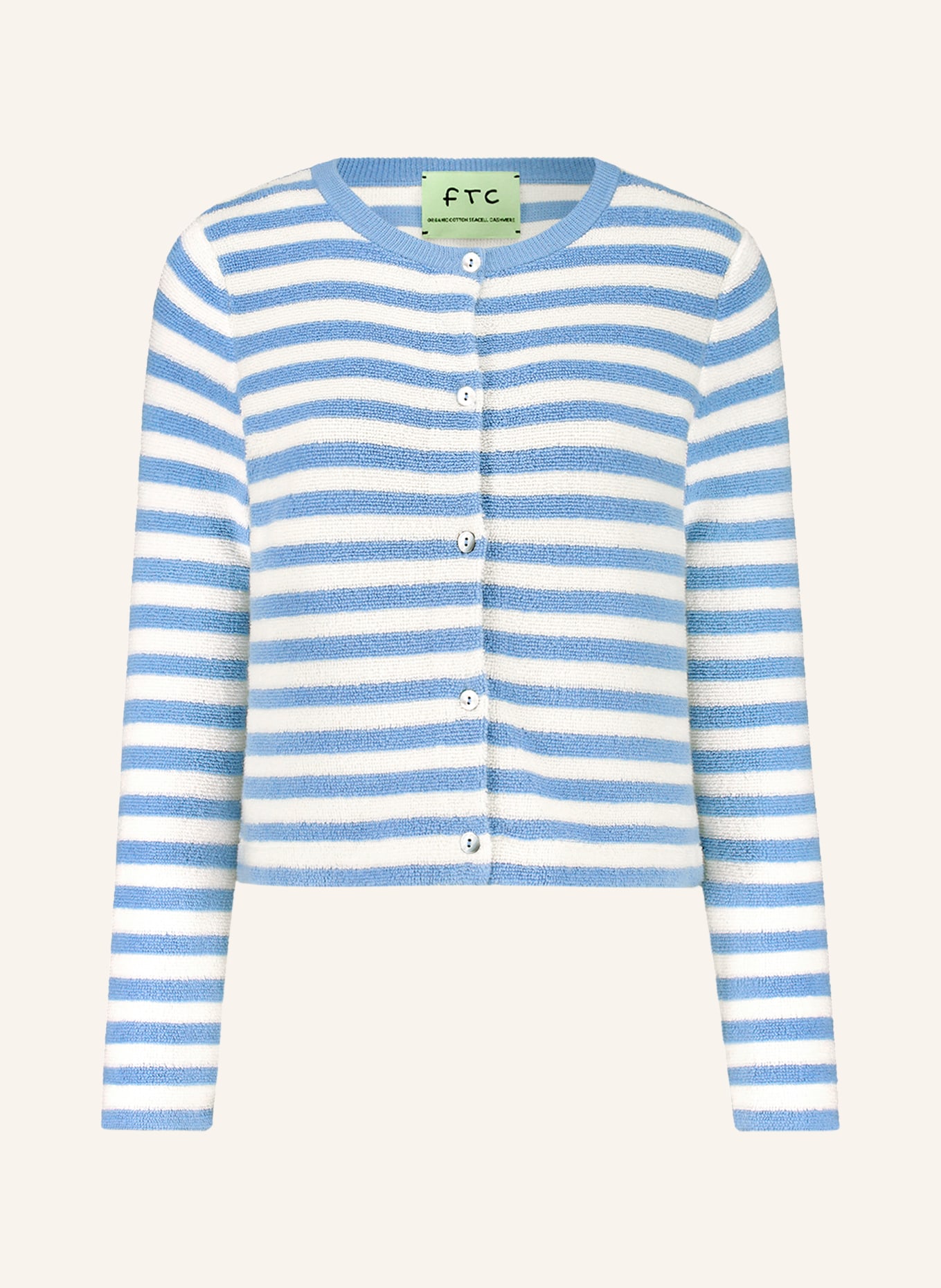 FTC CASHMERE Strickjacke: HELLBLAU / WEISS