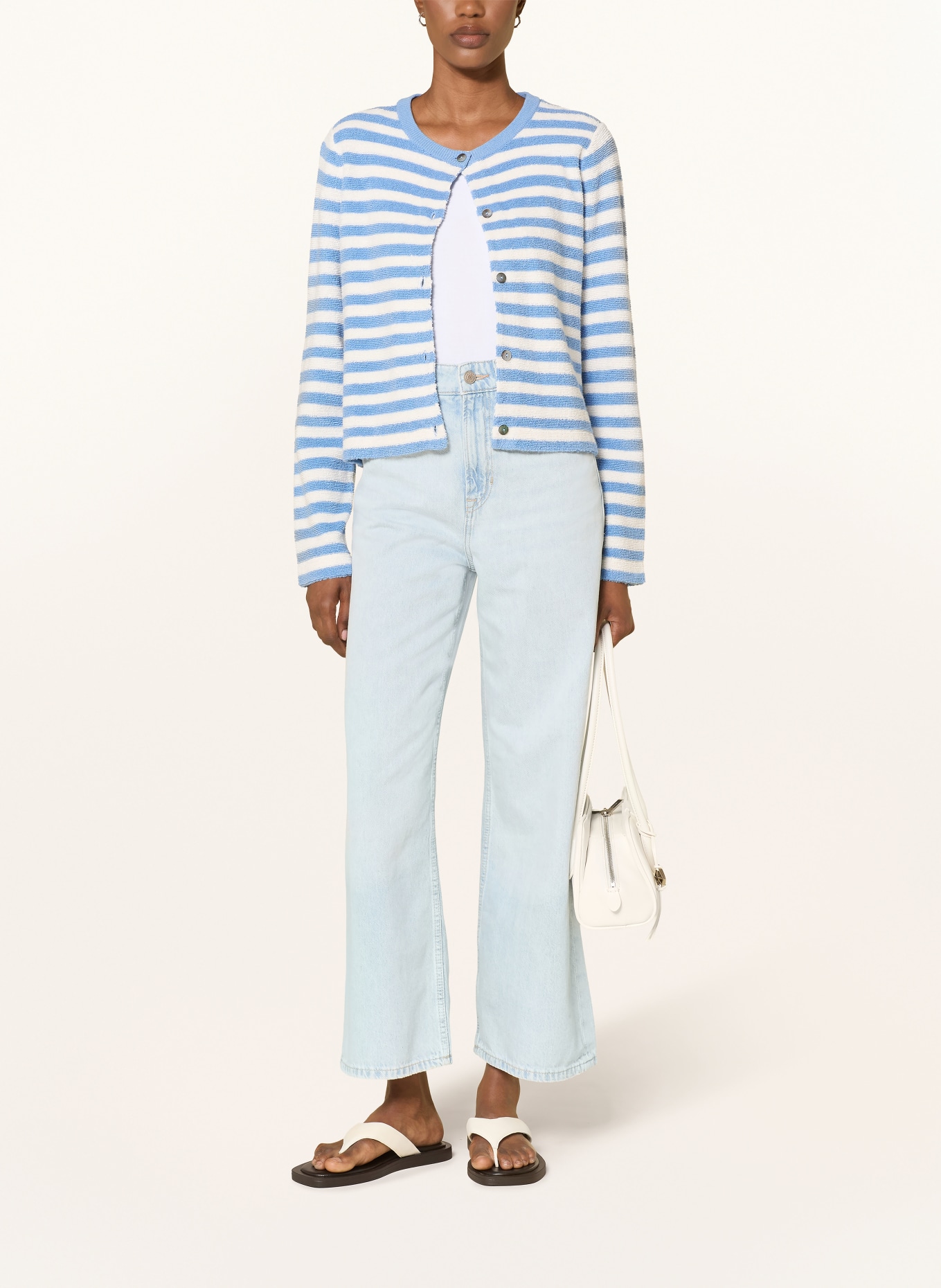 FTC CASHMERE Strickjacke: HELLBLAU / WEISS