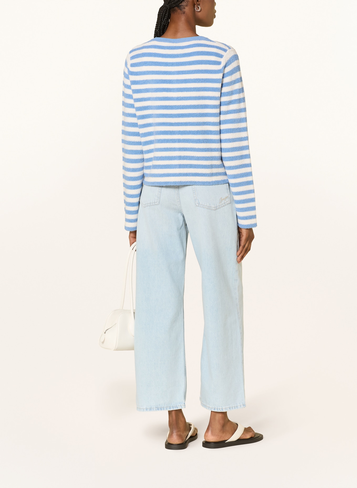 FTC CASHMERE Strickjacke: HELLBLAU / WEISS