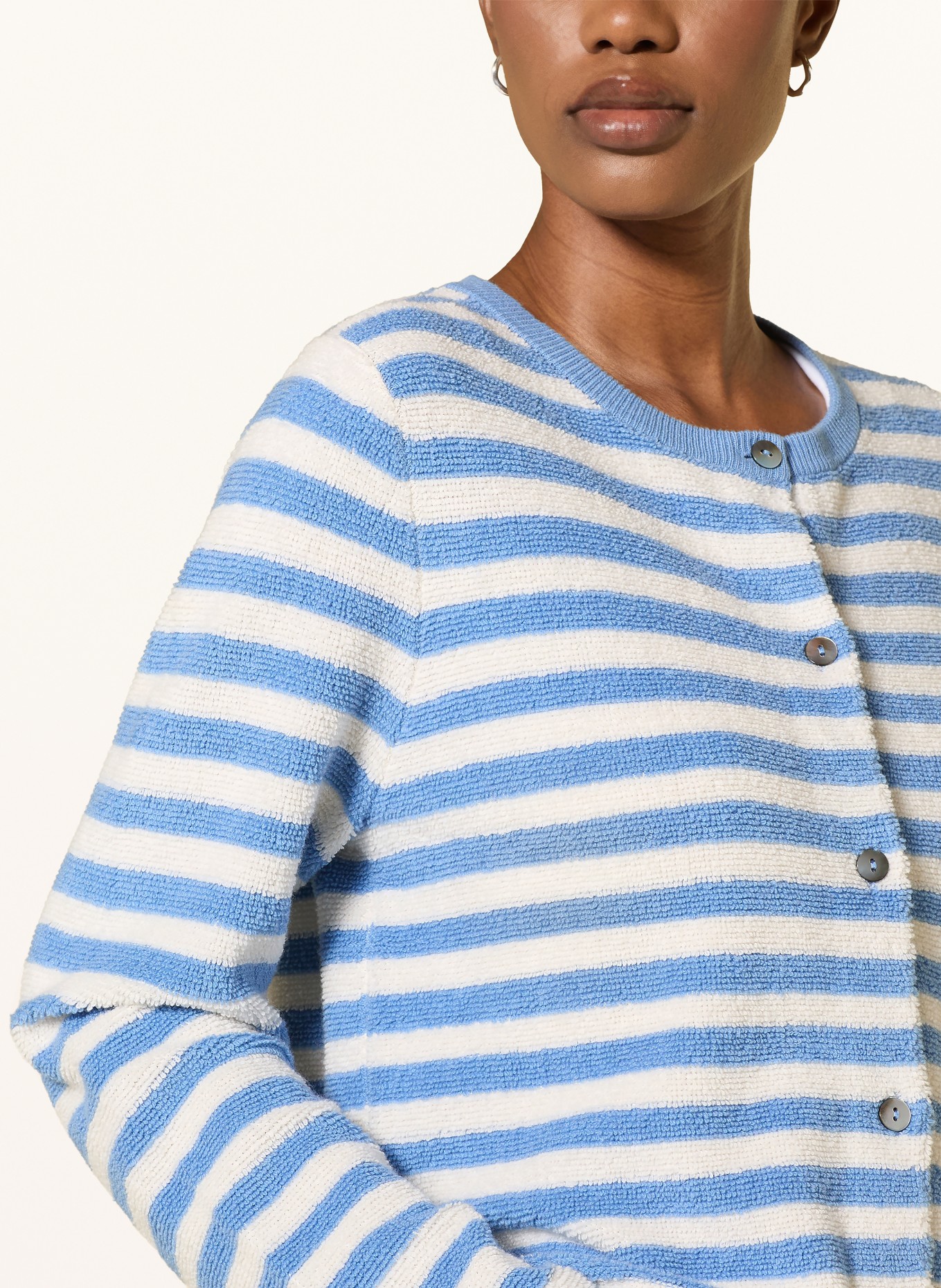 FTC CASHMERE Strickjacke: HELLBLAU / WEISS