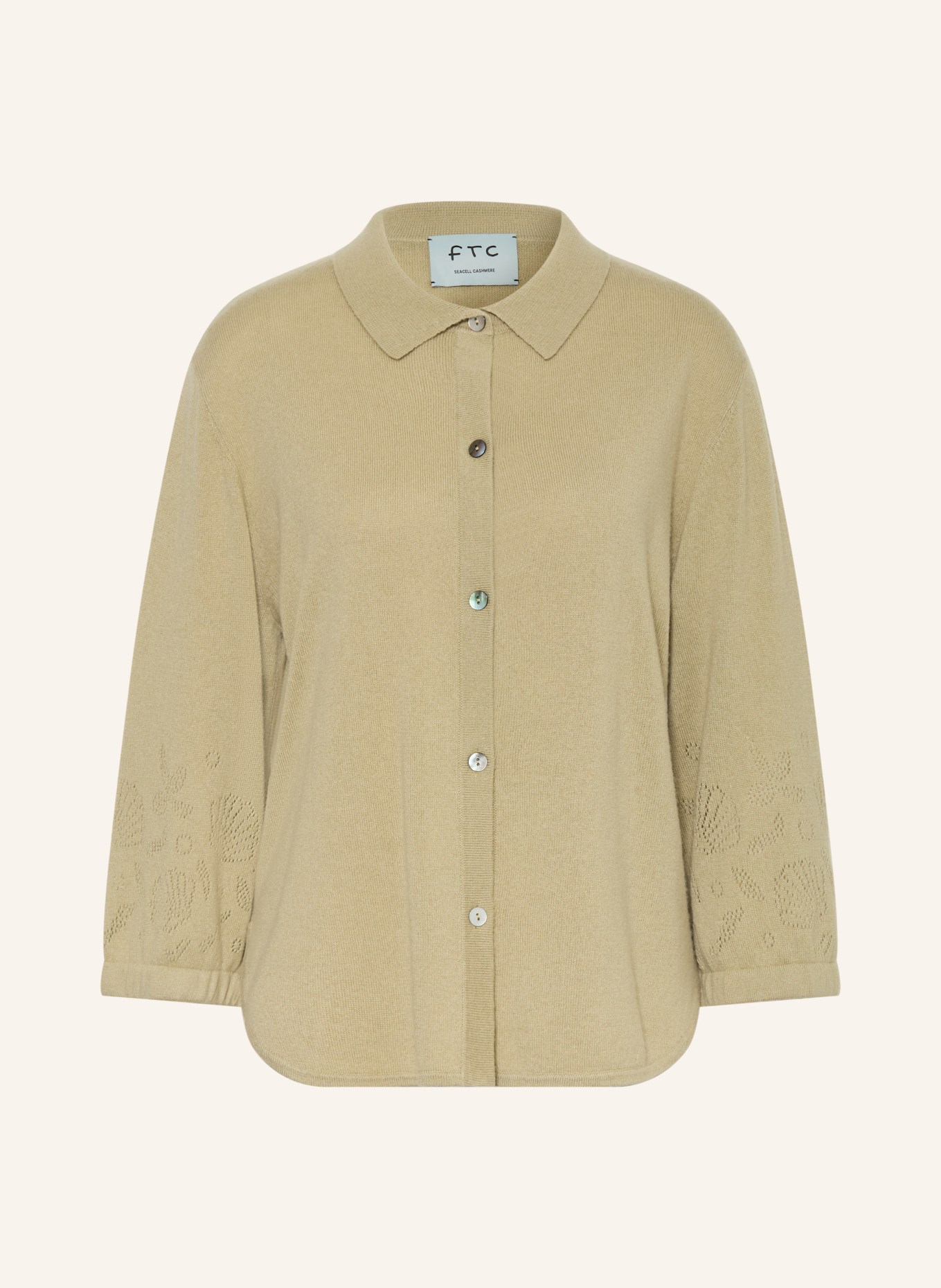 FTC CASHMERE Cashmere cardigan with 3/4-length sleeves: OLIVE